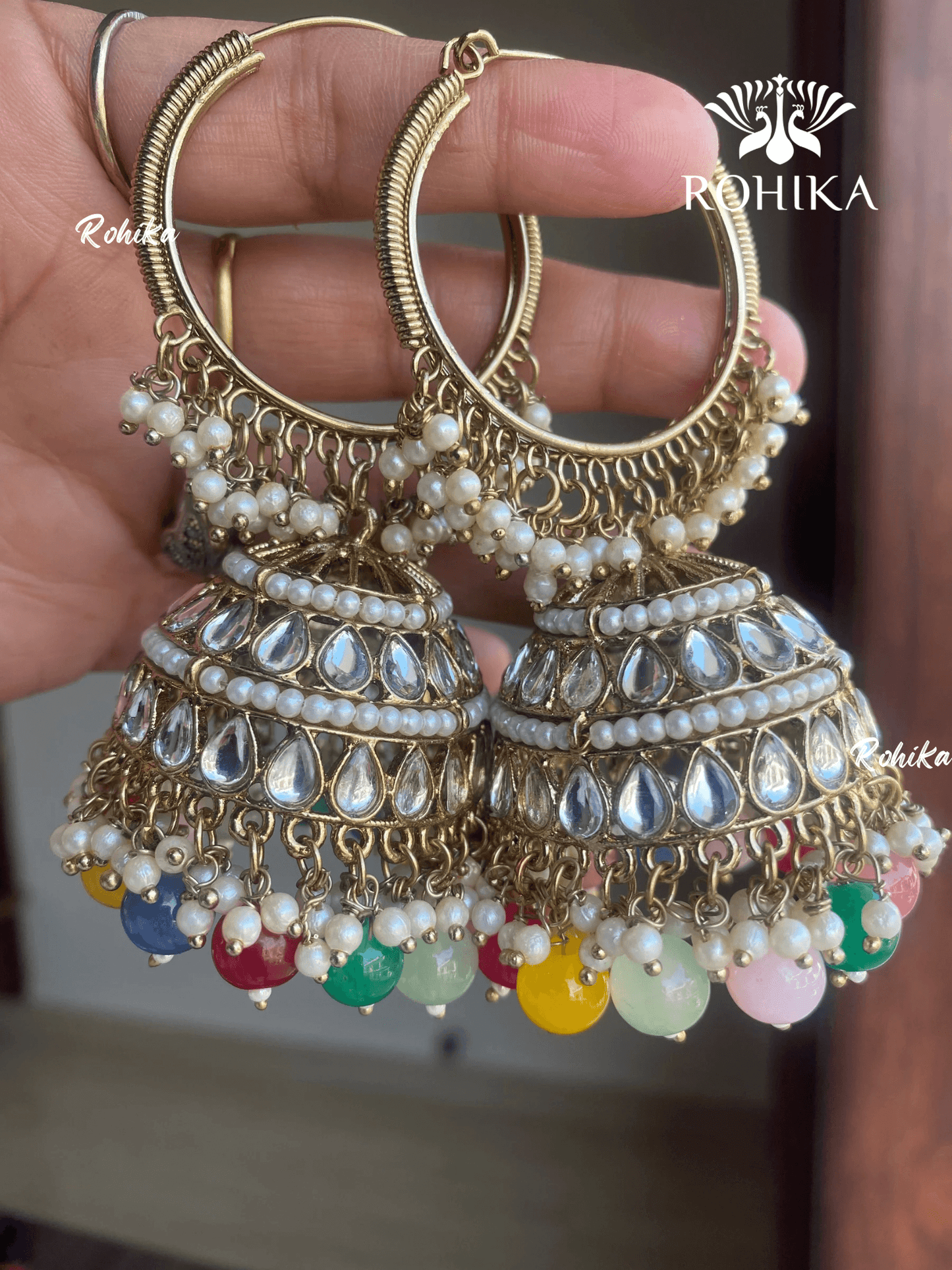 Aanchal jhumka bali earrings - Multi colour - Rohika Store
