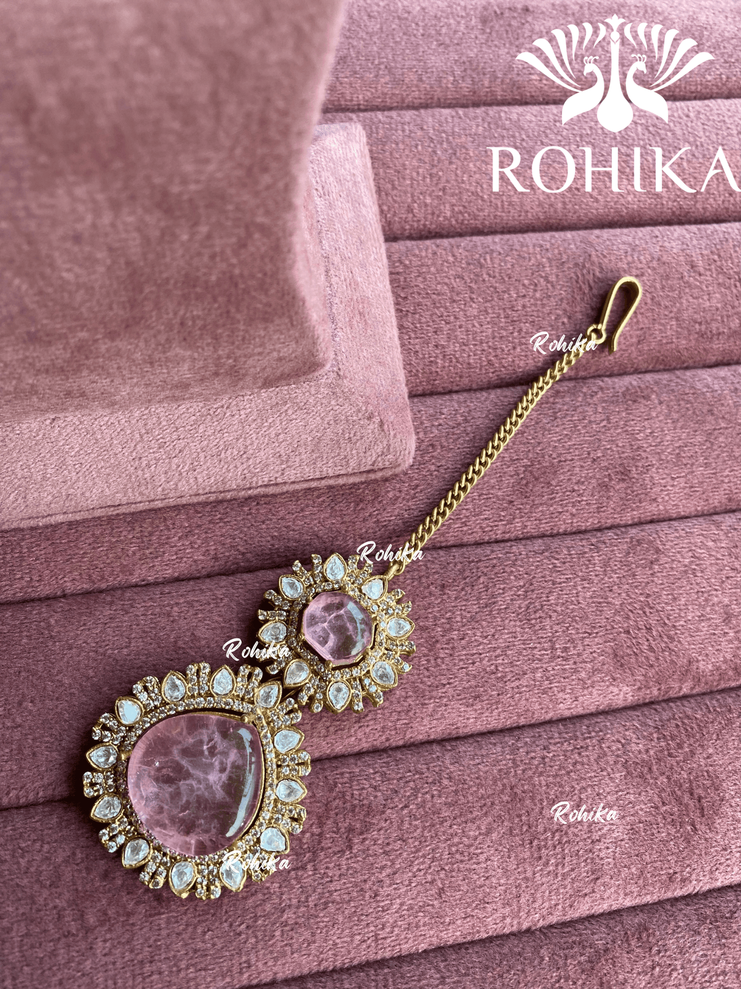 Siya doublet stone maangtikka - Pink - Rohika Store