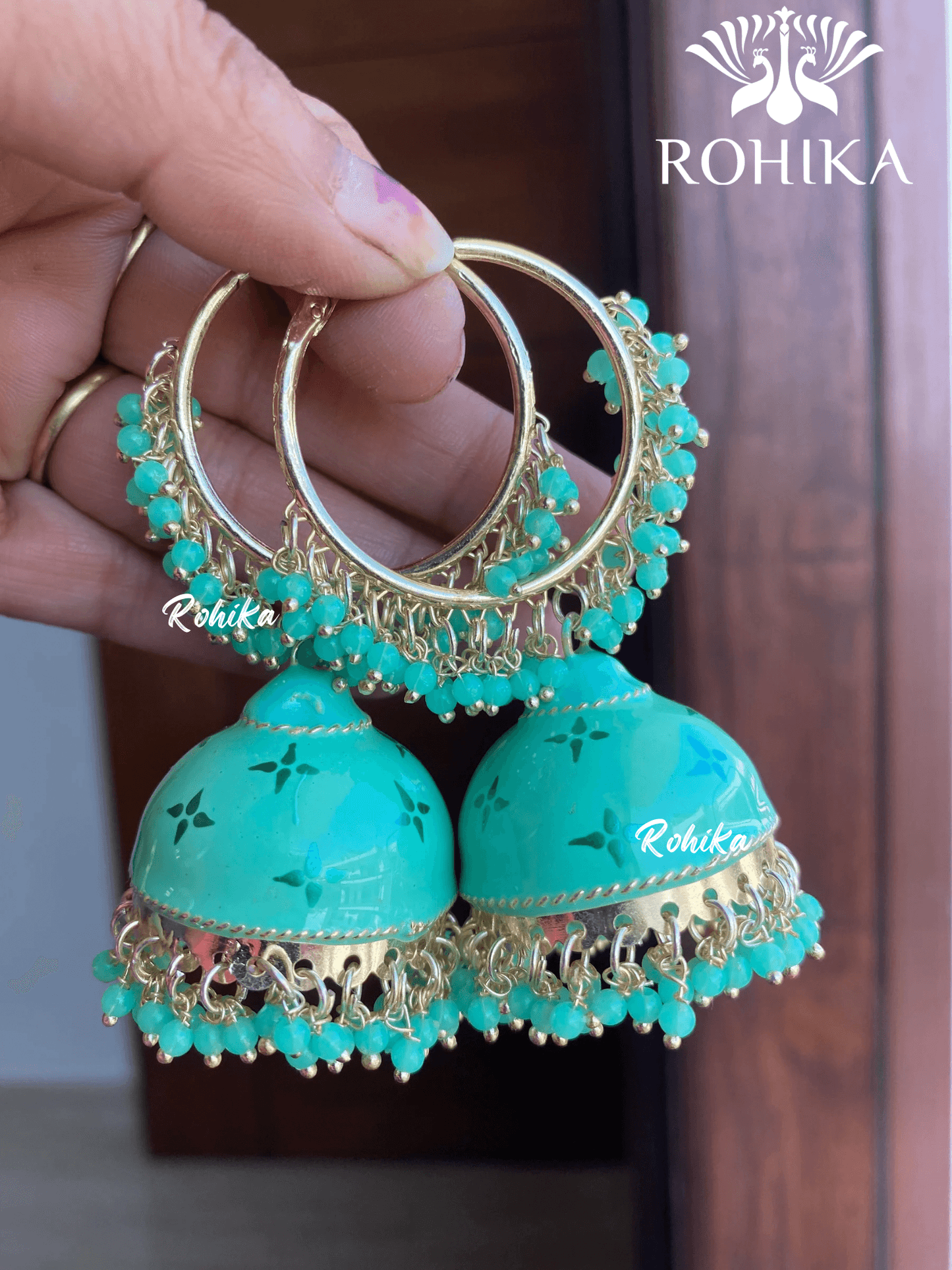 Charu jhumka bali earrings - Mint green - Rohika Store