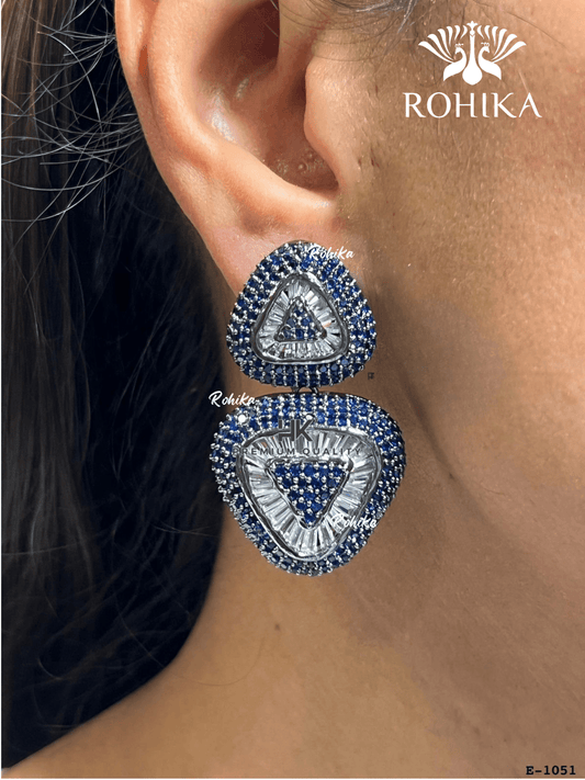 American diamond earrings (ADE -005) - Blue - Rohika Store