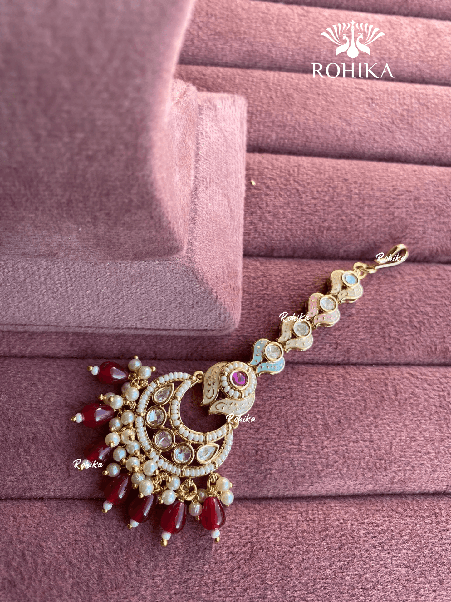 Polki kundan maangtikka (PLKM-028) - Ruby red - Rohika Store