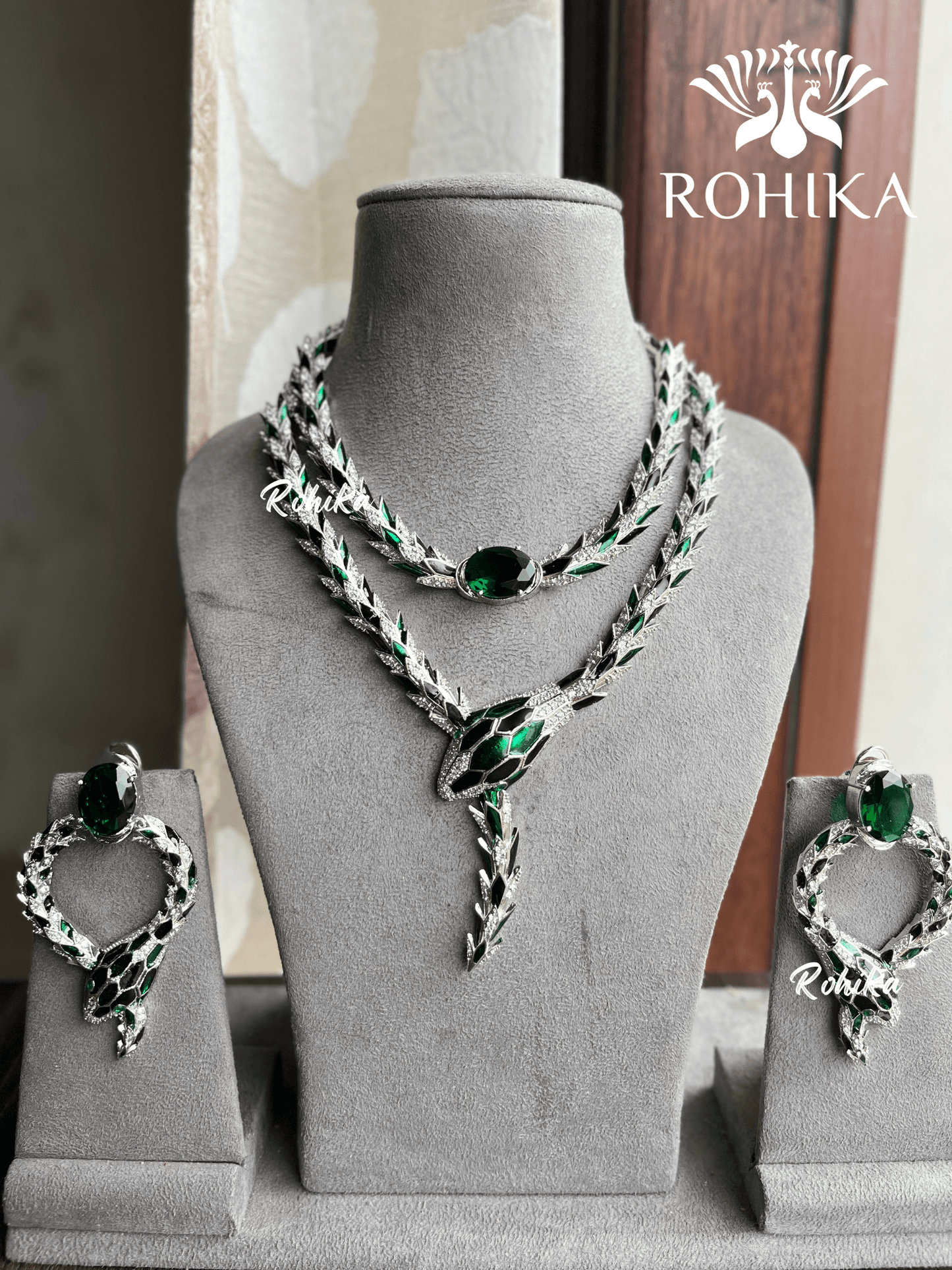 Sarpa doublet necklace choker set - Green - Rohika Store