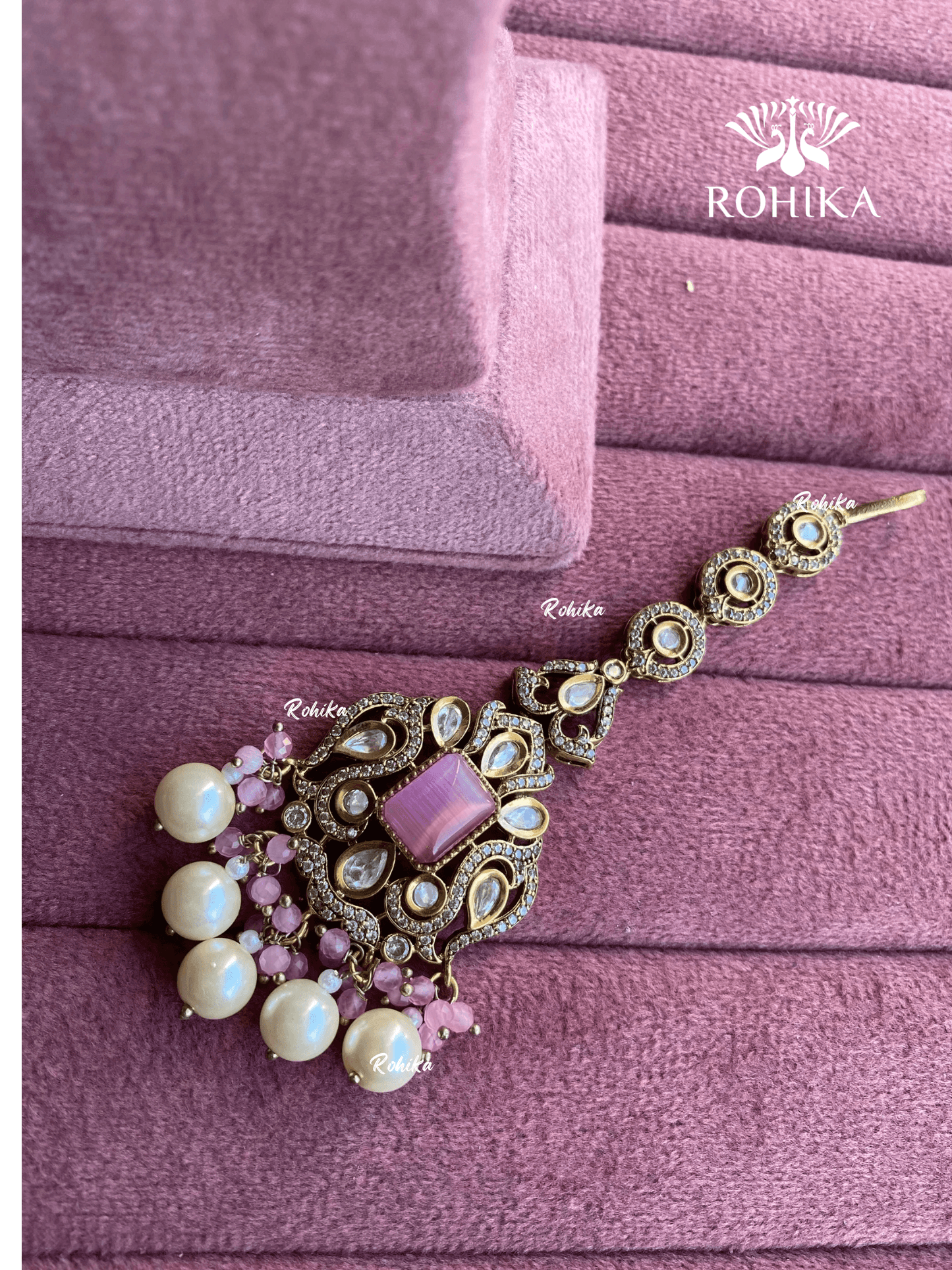 Polki kundan maangtikka (PLKM-049) - Pink - Rohika Store