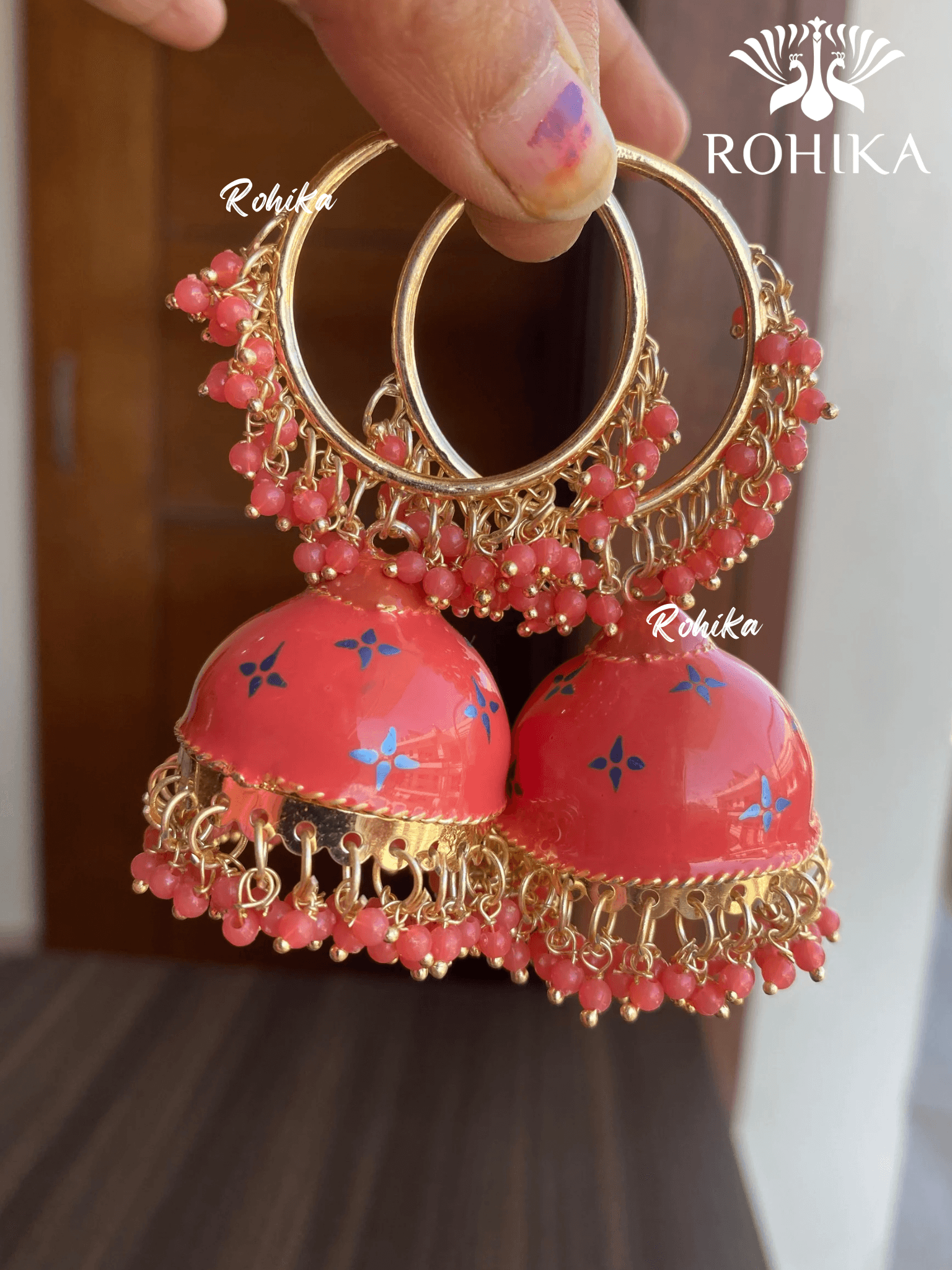 Charu jhumka bali earrings -Peach - Rohika Store