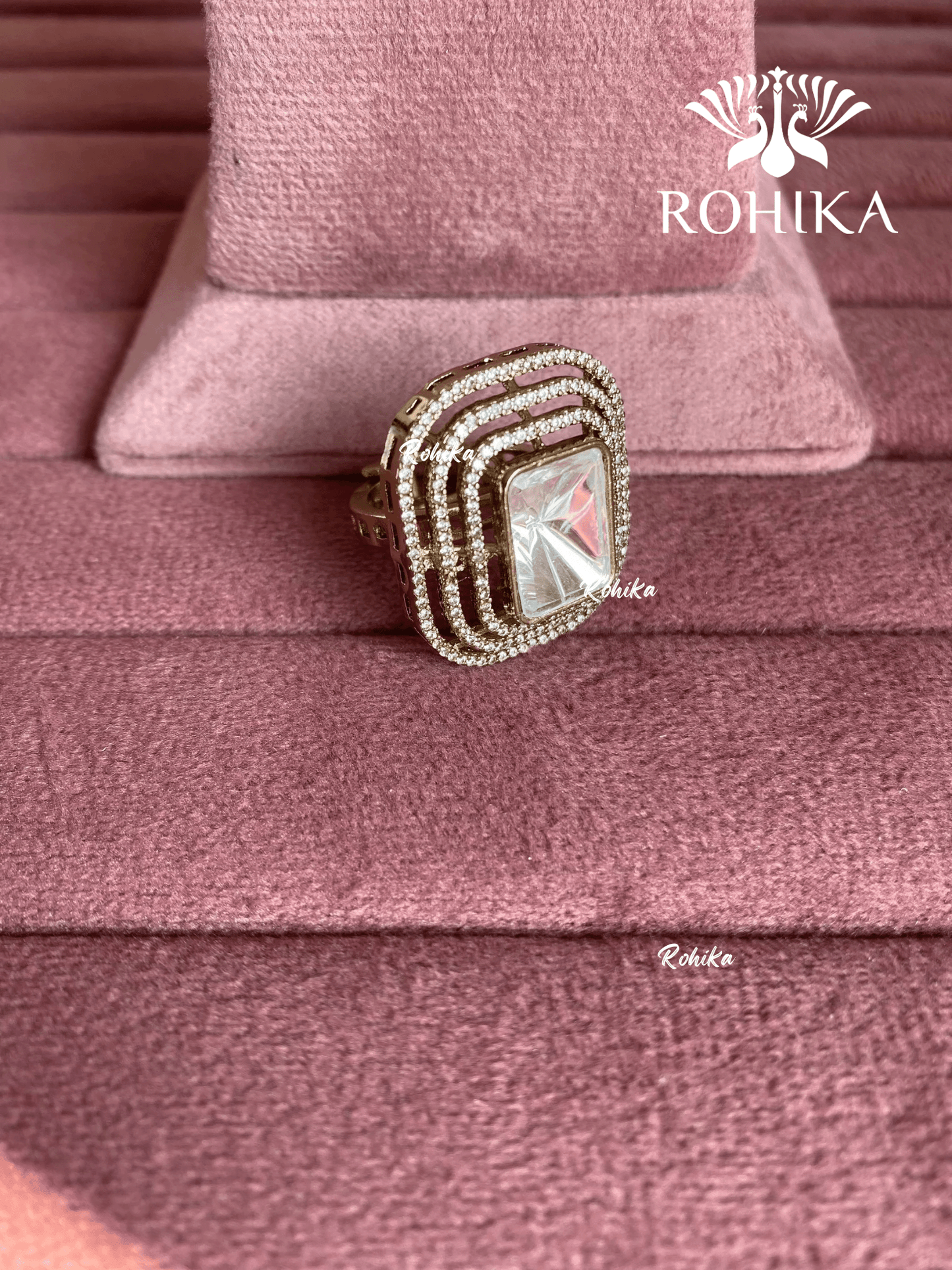 Angana polki kundan ring (SG-114) - White - Rohika Store