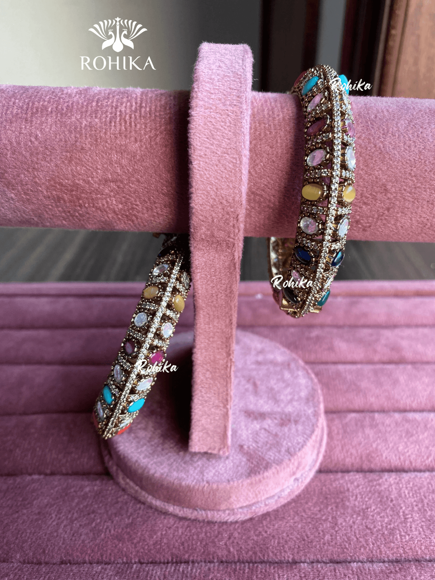 Pushp moisinite kundan kada/bangles - Multi colour - Rohika Store