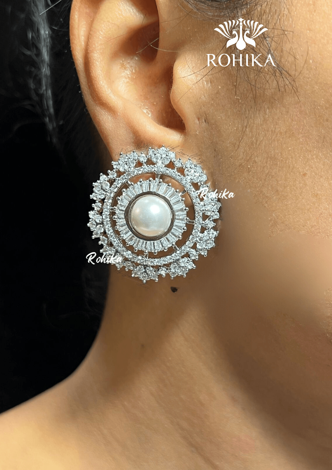 Olva american diamond Studs - white - Rohika Store
