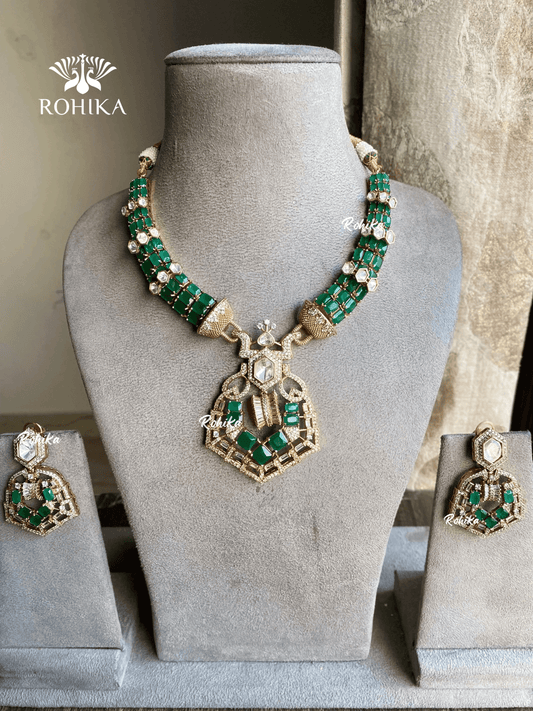 Maahi designer necklace set - Dark green - Rohika Store