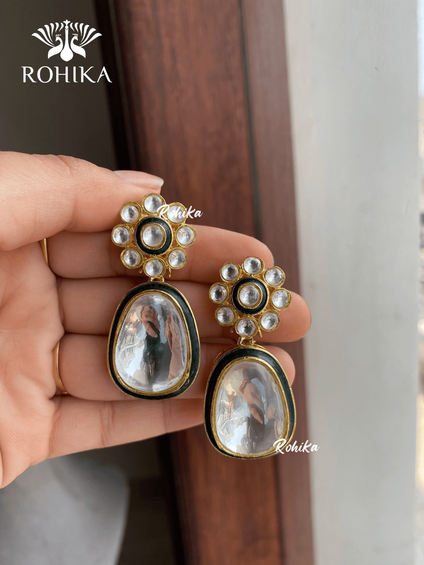 Kamsi polki kundan earrings - Green - Rohika Store