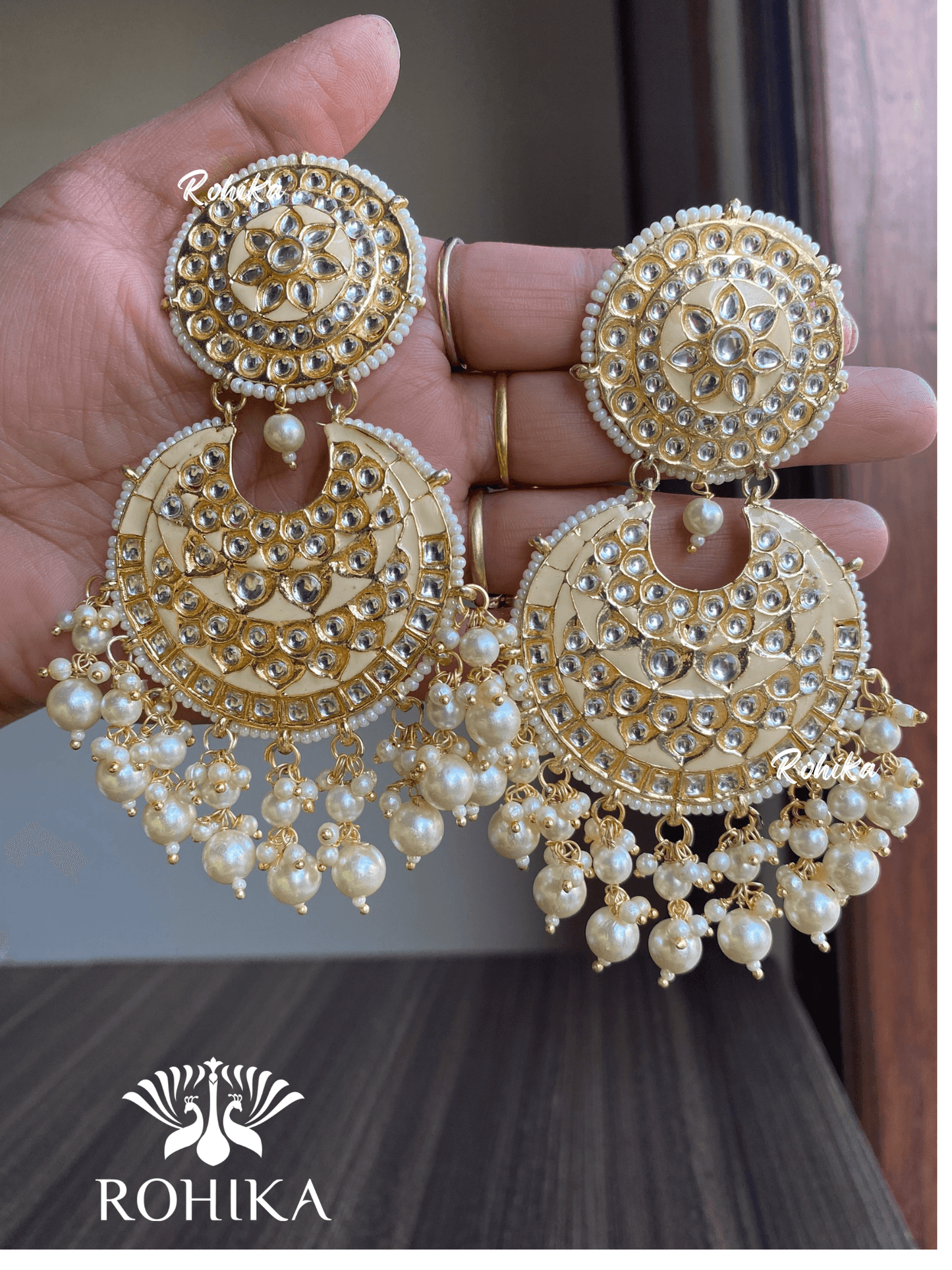 Tisha earrings and maangtikka combo - Cream - Rohika Store