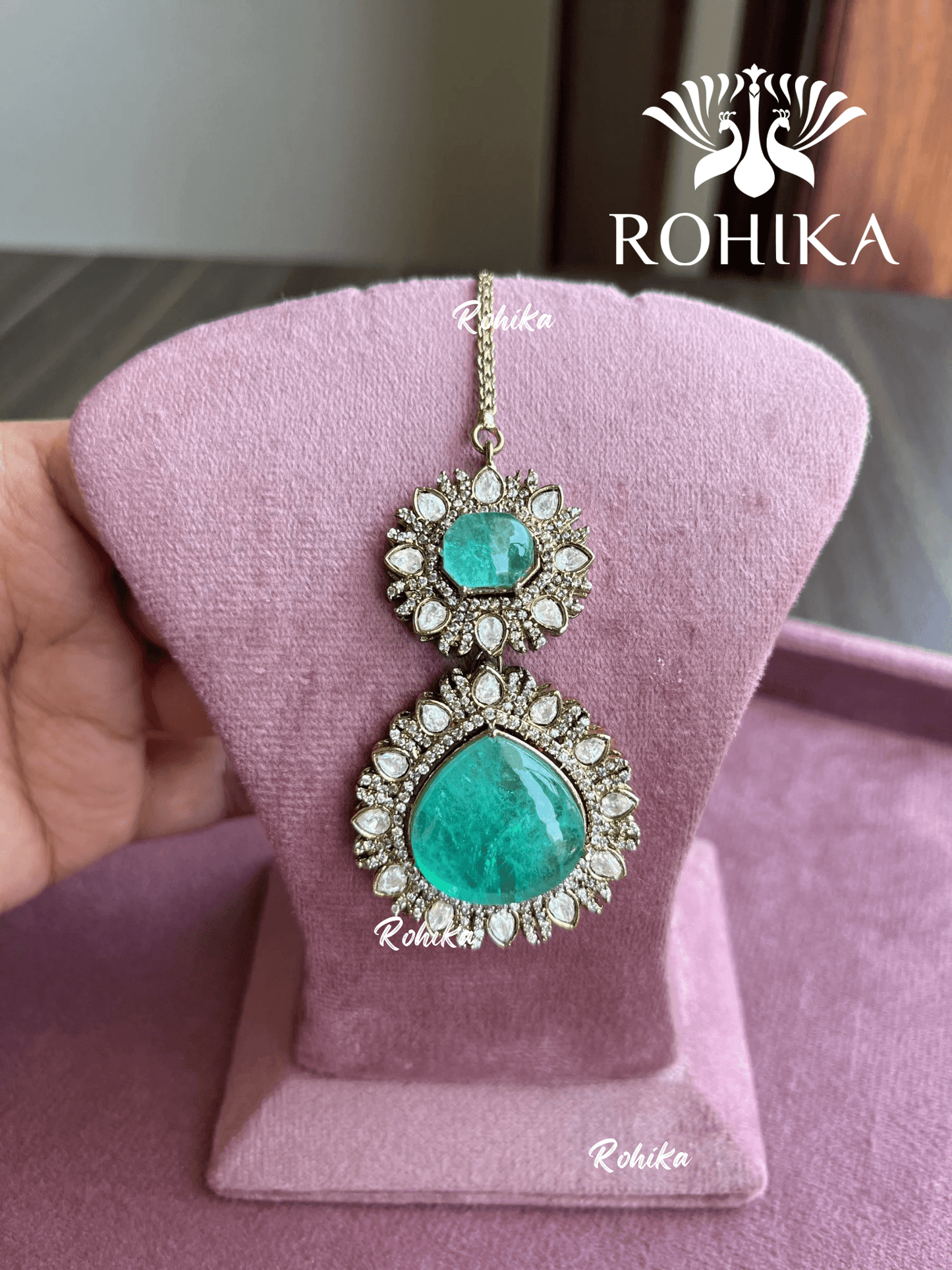 Siya doublet stone maangtikka - Mint Green - Rohika Store
