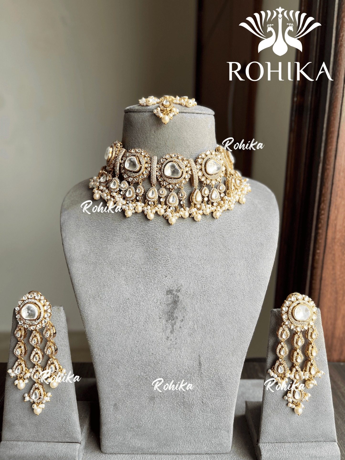 Aamna polki kundan choker set - White - Rohika Store