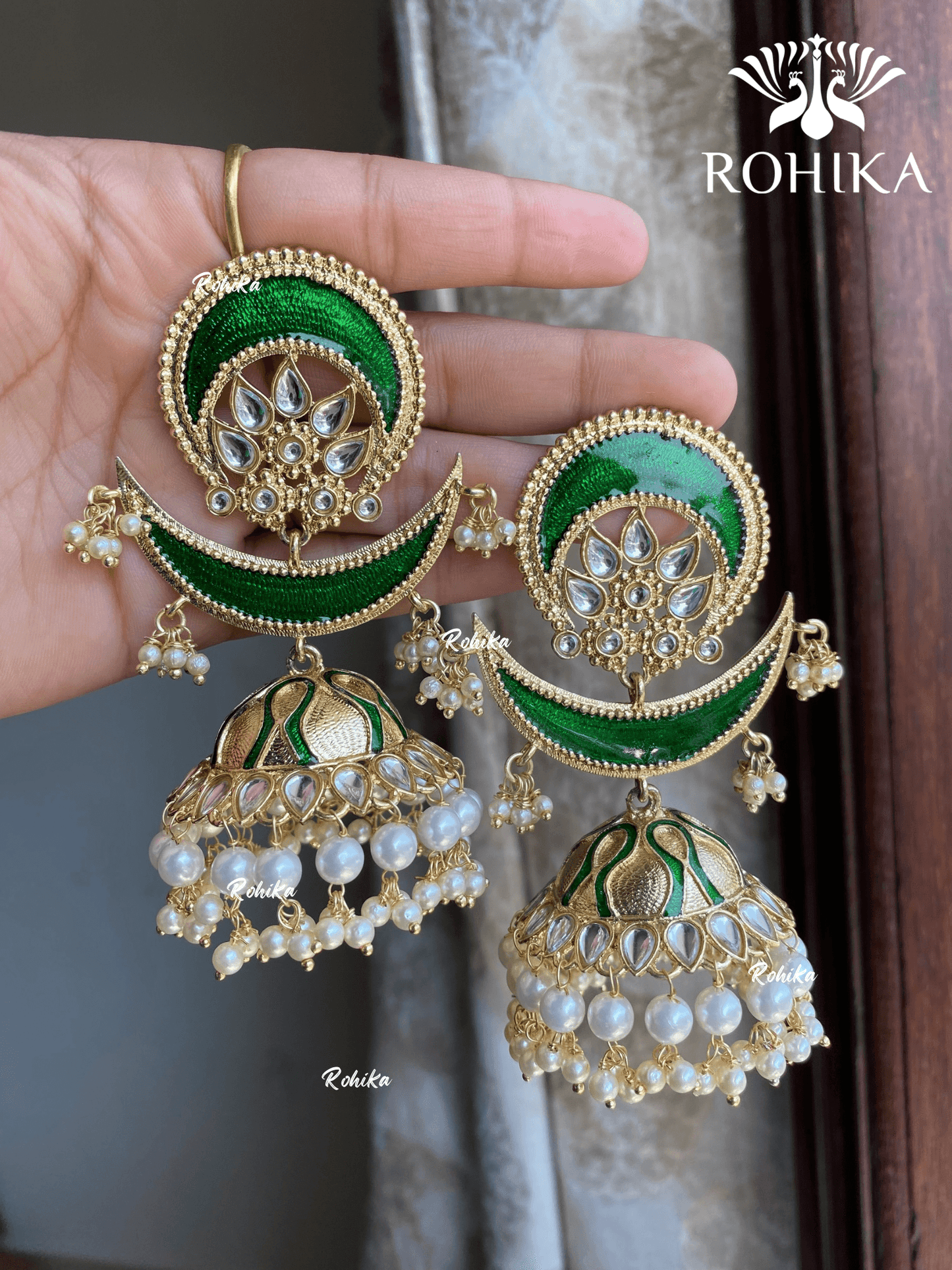 Banio beautiful jhumka earrings - Green - Rohika Store