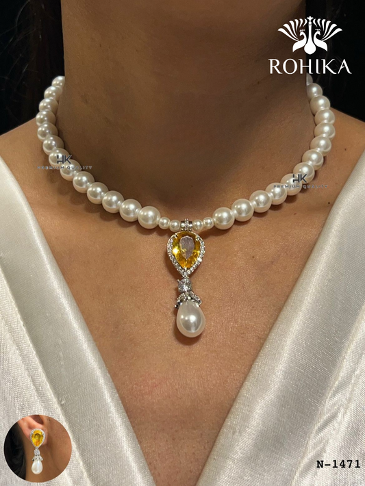 American diamond choker set (ADN -019) - Yellow -Rohika store
