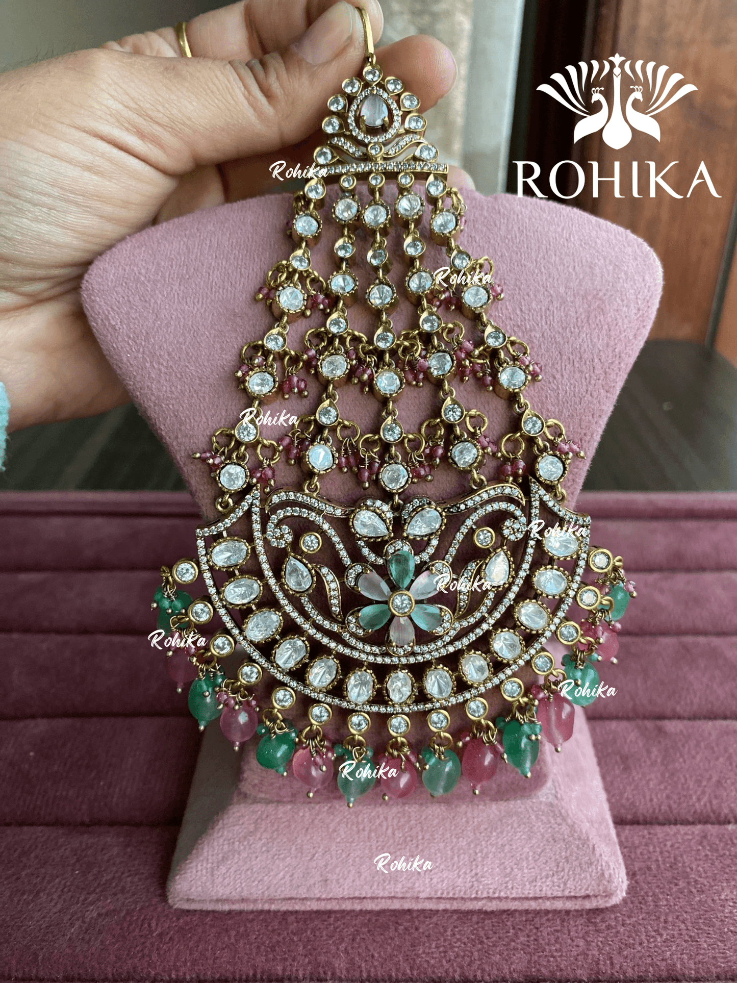 Bandini polki kundan passa /jhoomer (007) - Pink & mint green - Rohika Store