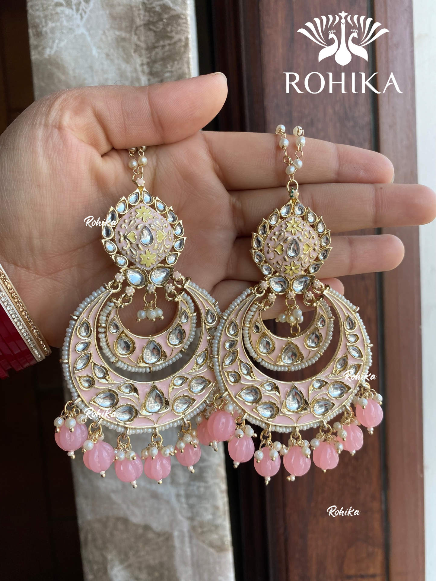 Maya meenakari earrings - Light Pink