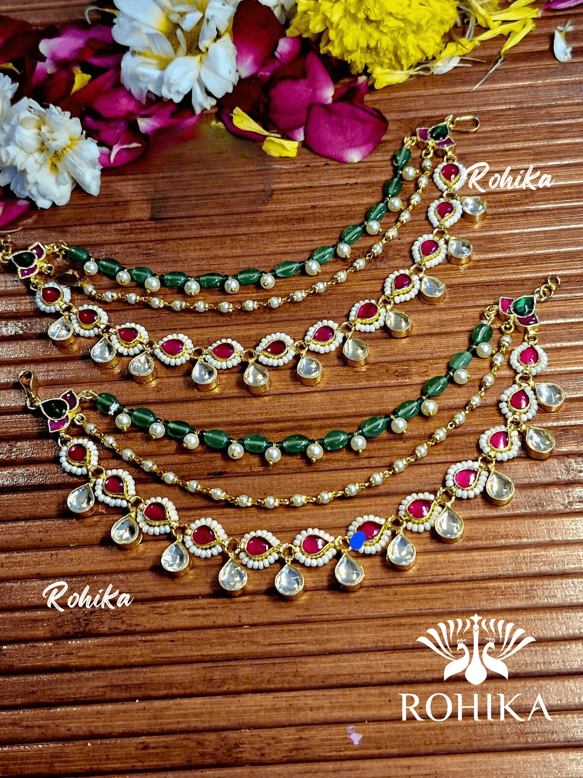 Pachhi kundan earchains - Multi colour - Rohika Store