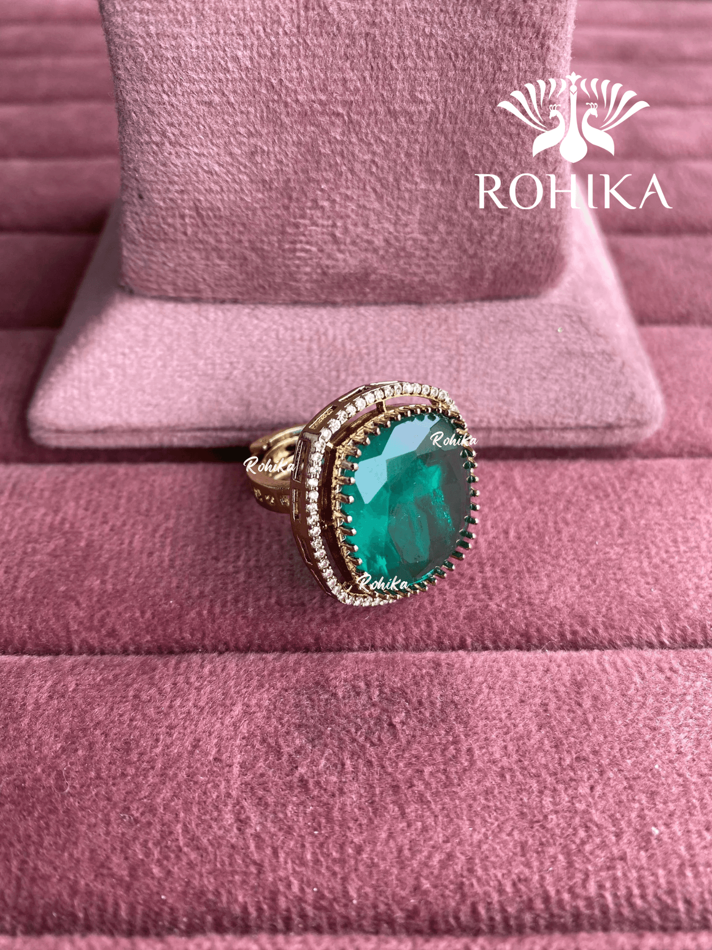 Angana polki kundan ring (SG-102) - Green - Rohika Store