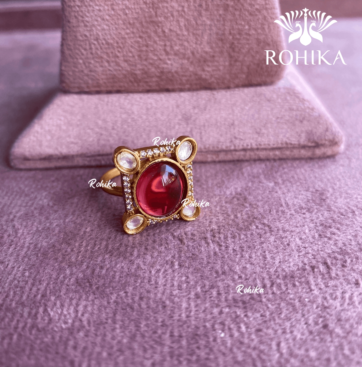 Angana polki kundan ring (SG-024) - Red - Rohika Store
