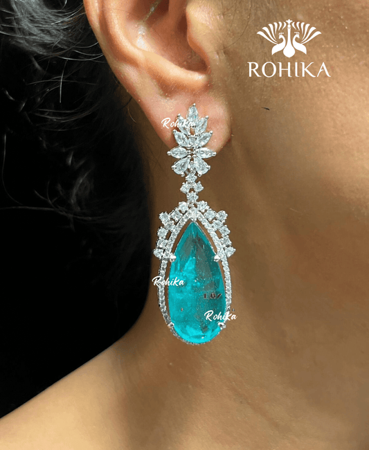 Molly american diamond earrings - Teal blue - Rohika Store