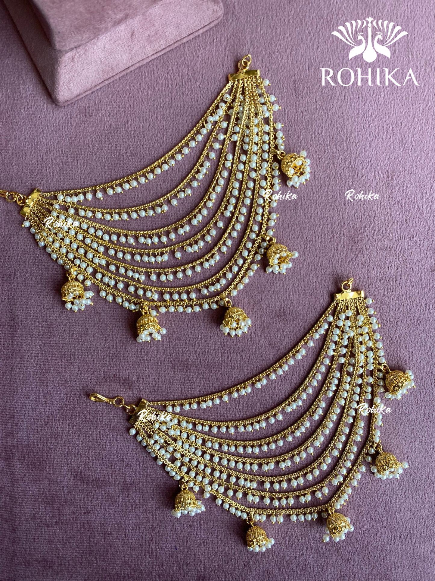 Pearl earchains (EC-003) - White - Rohika Store