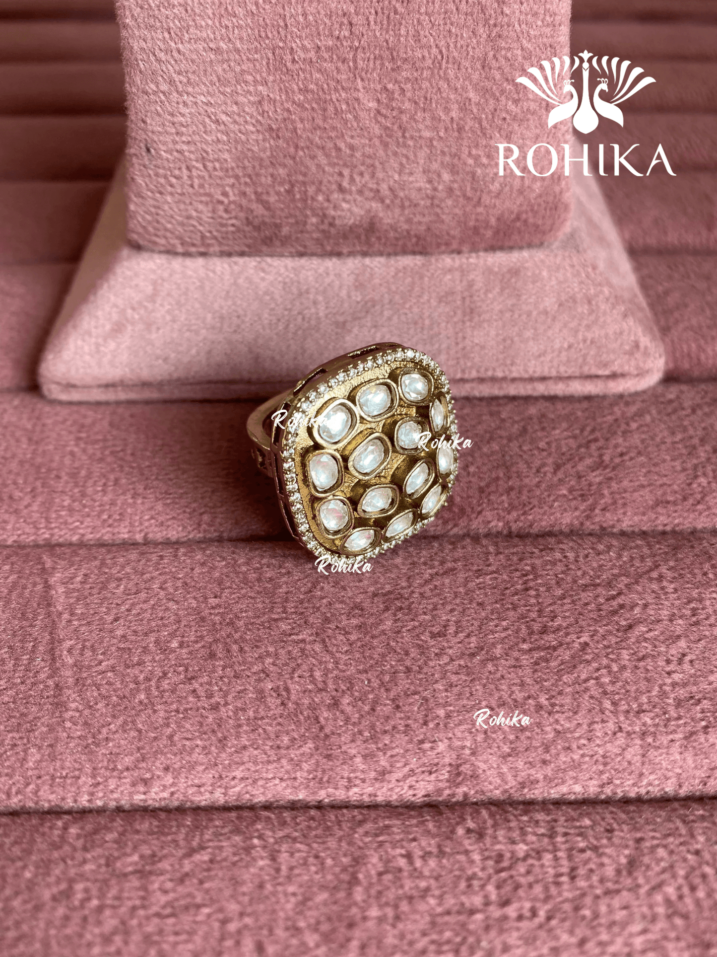 Angana polki kundan ring (SG-098) - White - Rohika Store