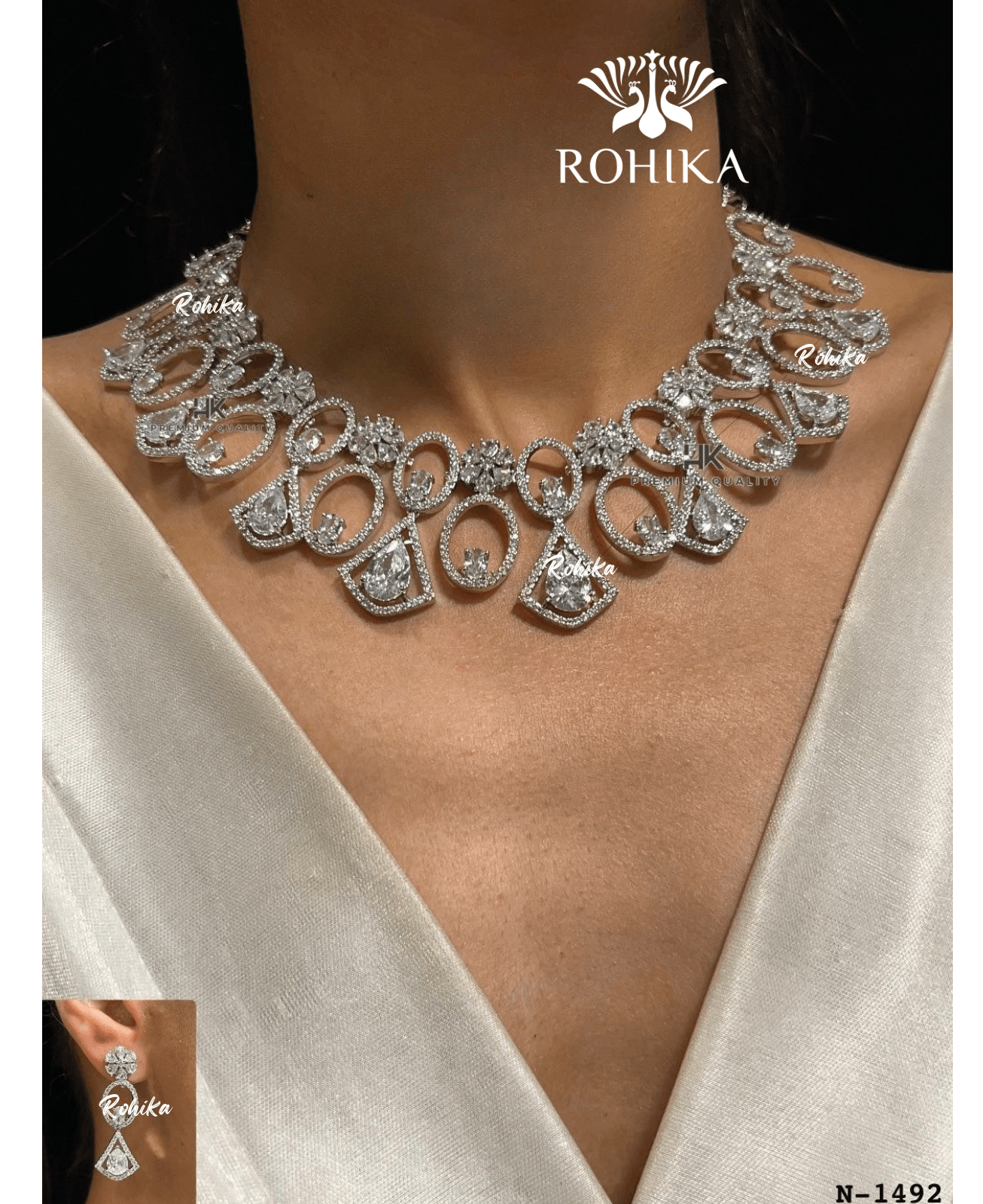 American diamond necklace set (ADN -006) - White - Rohika Store