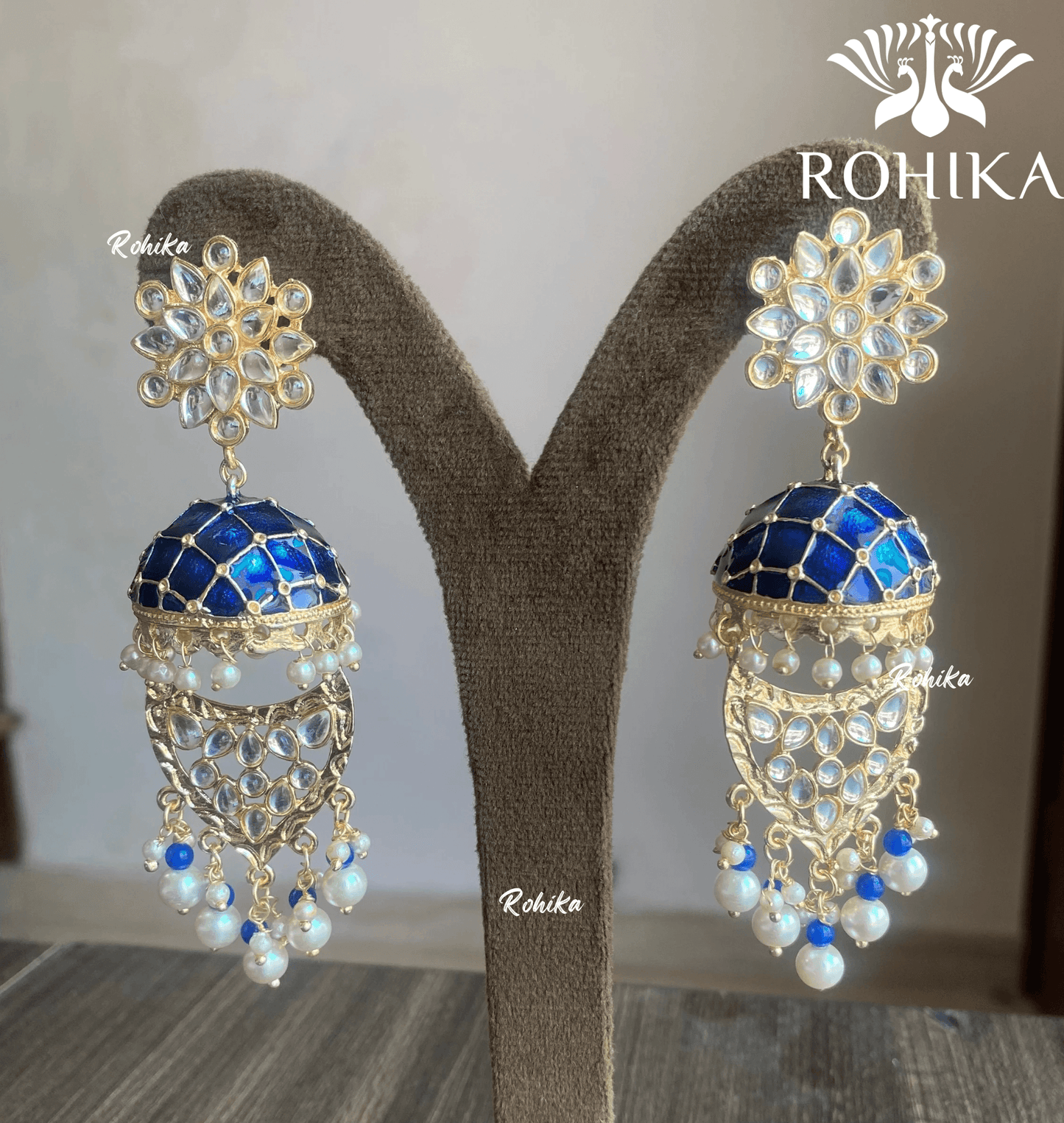 Mekha meenakari jhumka earrings - Blue - Rohika Store