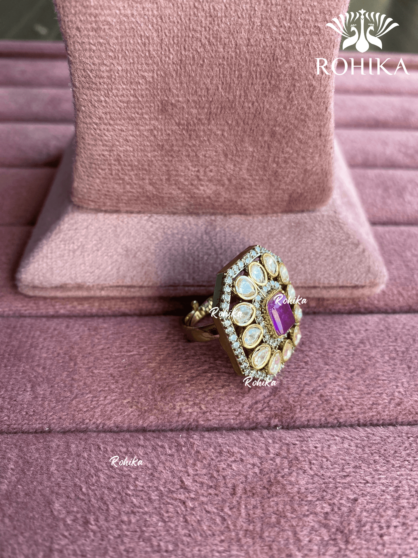Angana polki kundan ring (SG-080) - Purple - Rohika Store