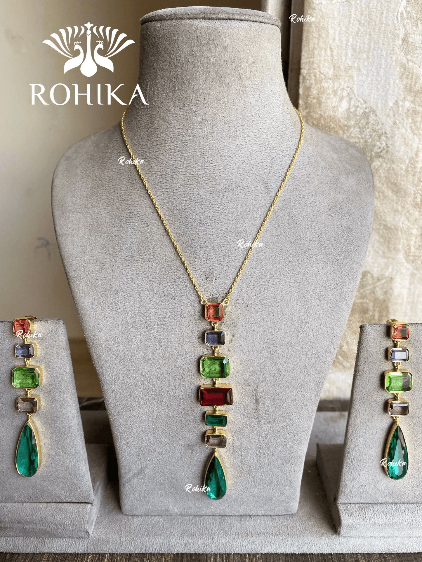 Rangras designer necklace set - Green & multi colour - Rohika Store