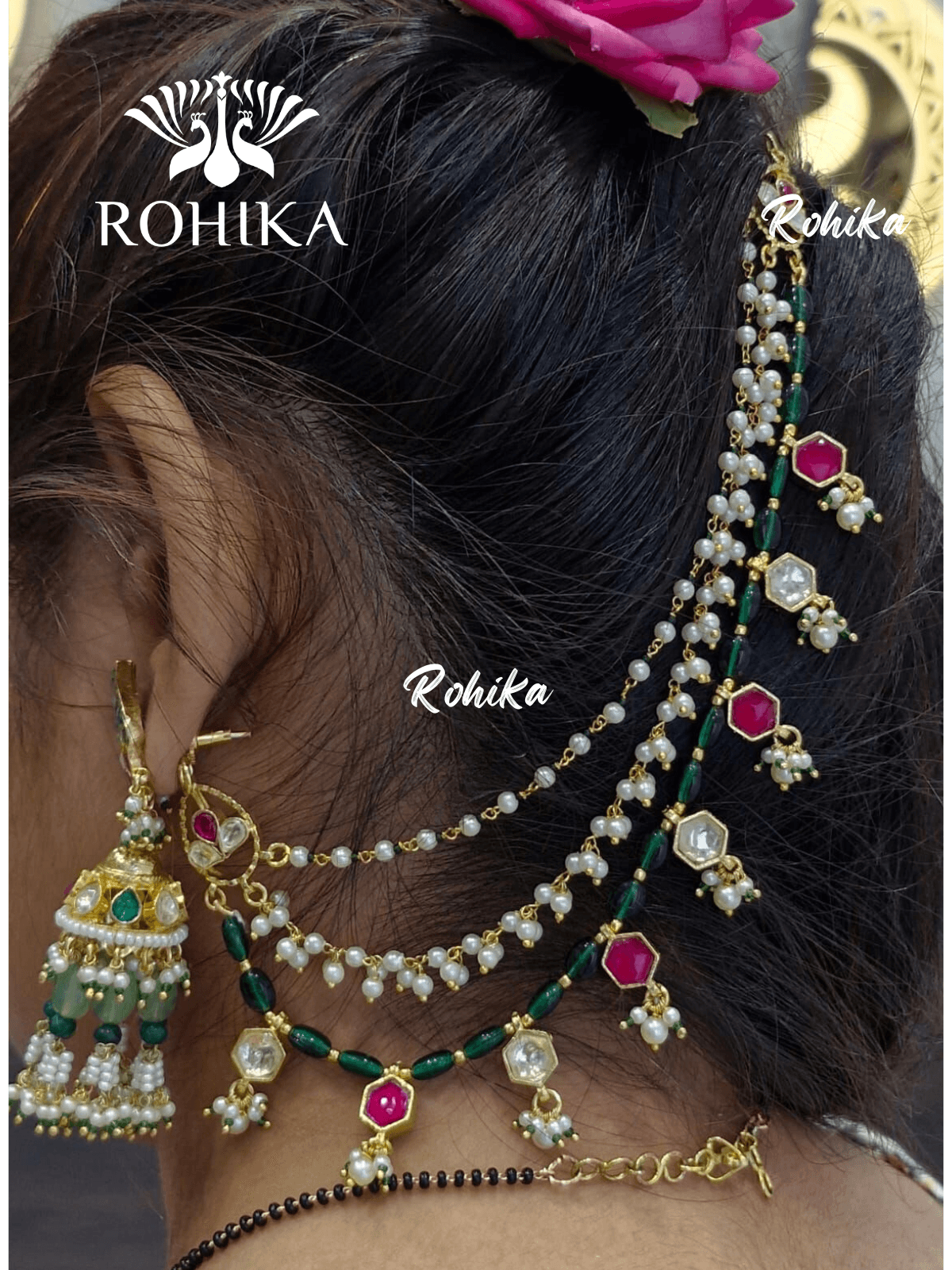 Pachhi kundan earchains - Multi colour - Rohika Store