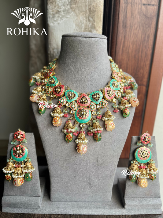 Moha meenakari kundan bridal set - Multi-colour