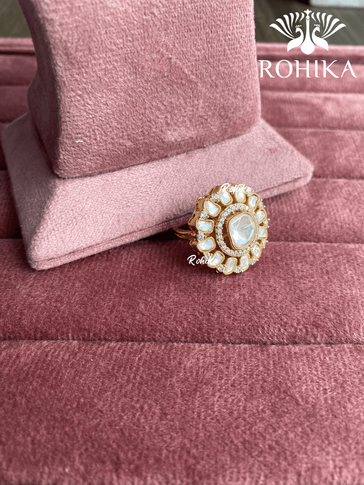 Angana polki kundan ring (SG-019) - White - Rohika Store