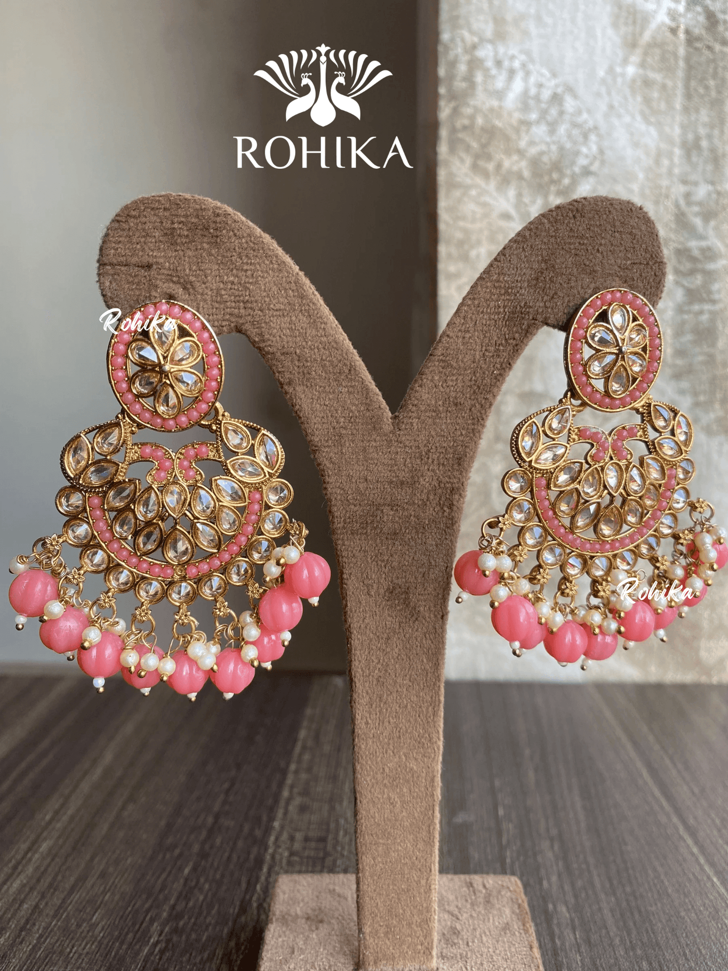 Kanika polki earrings - Pink - Rohika Store