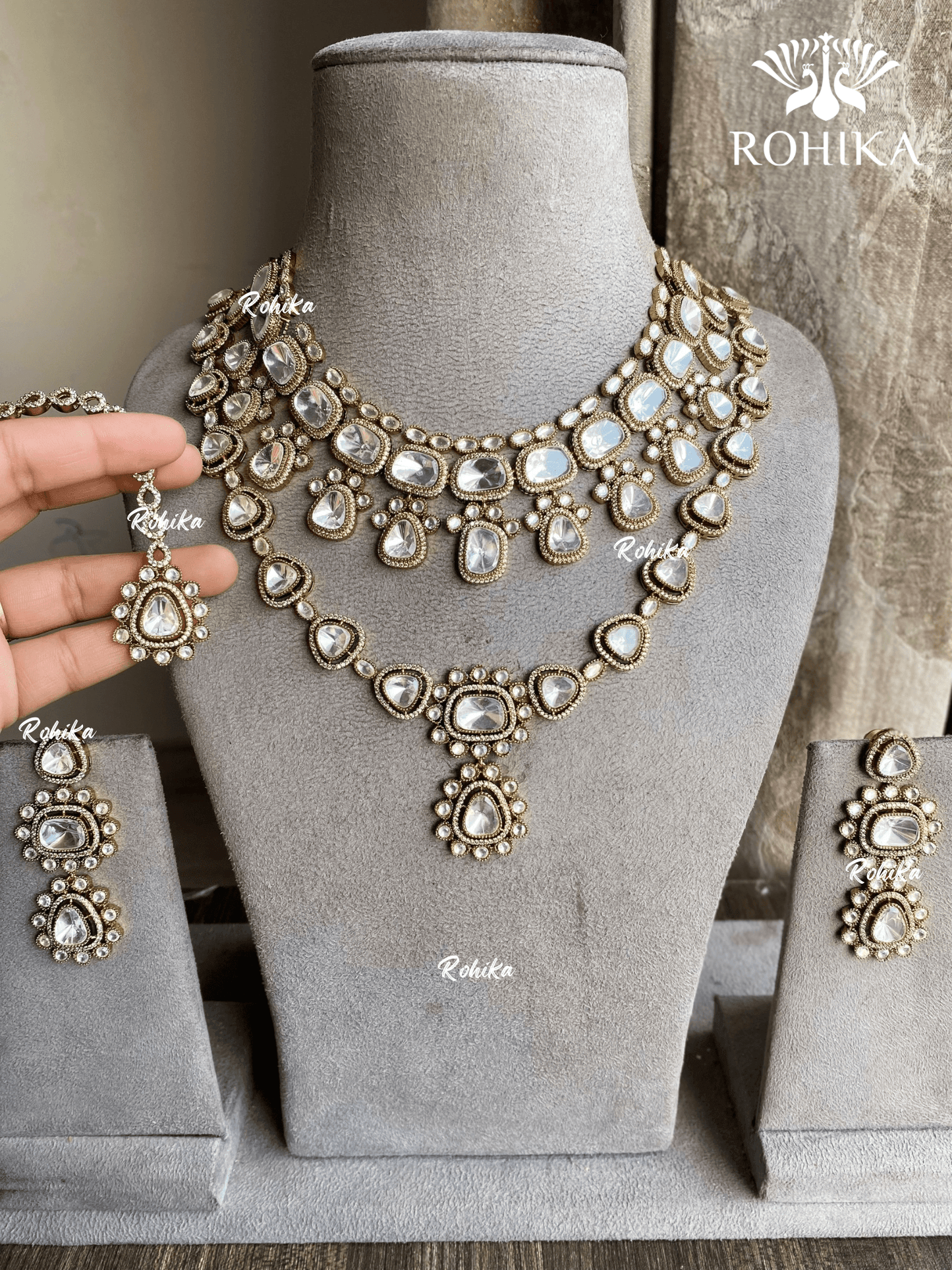 Vidhi polki kundan necklace set - Mehandi polish - Rohika Store