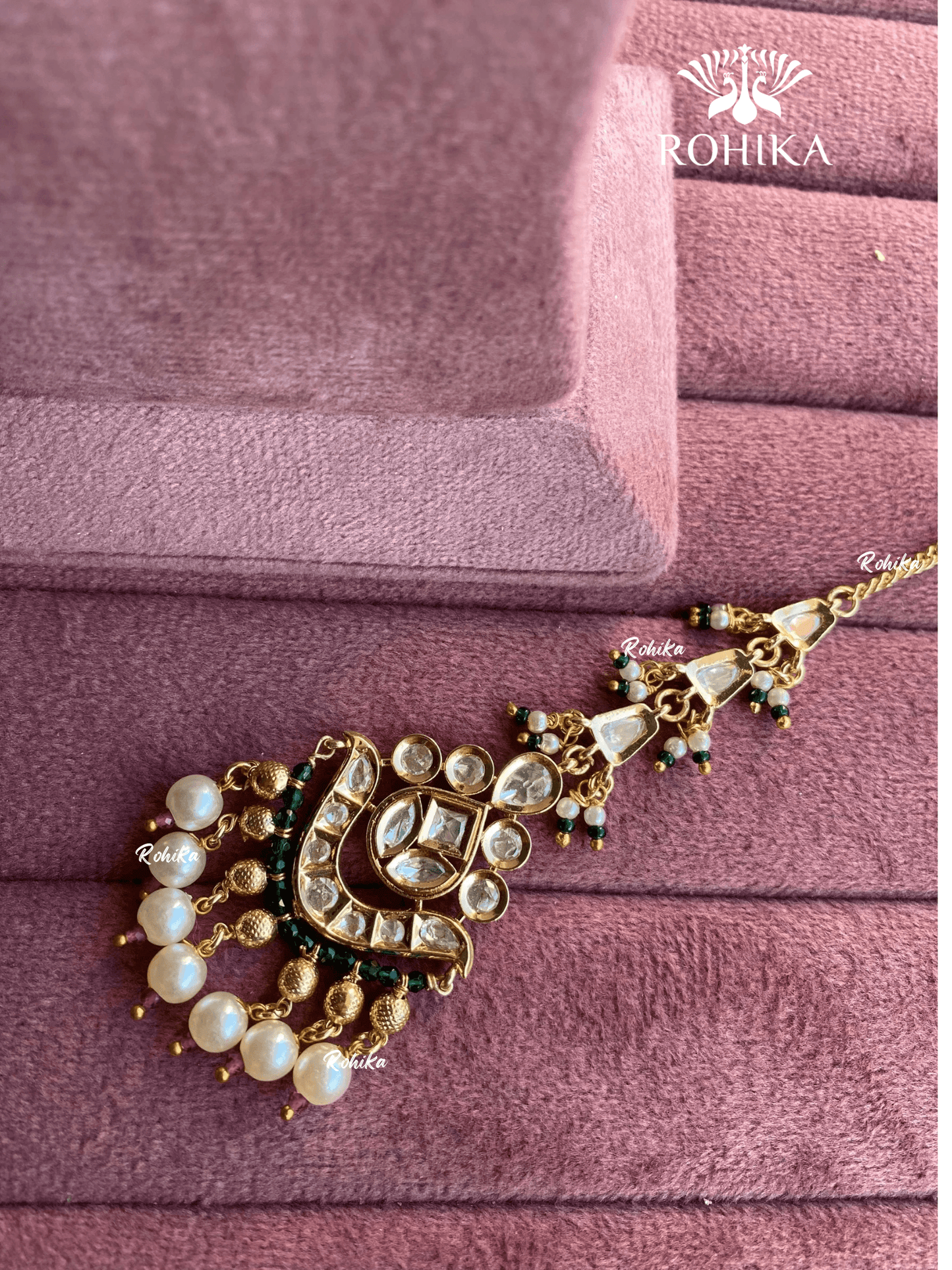 Polki kundan maangtikka (PLKM-030) - Green - Rohika Store