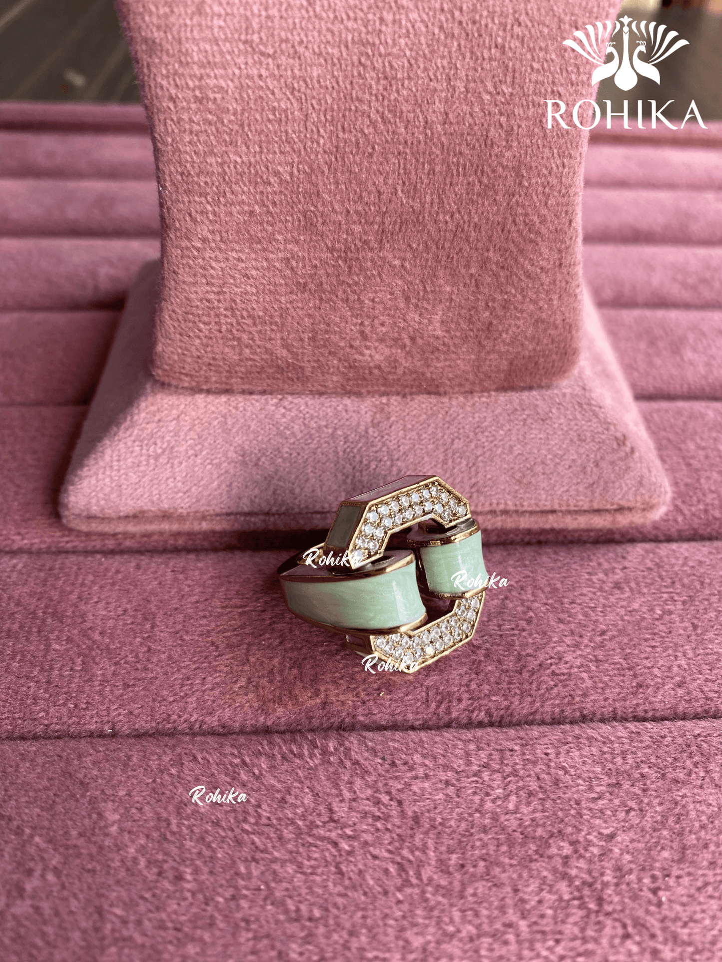 Angana polki kundan ring (SG-075) - Mint green - Rohika Store
