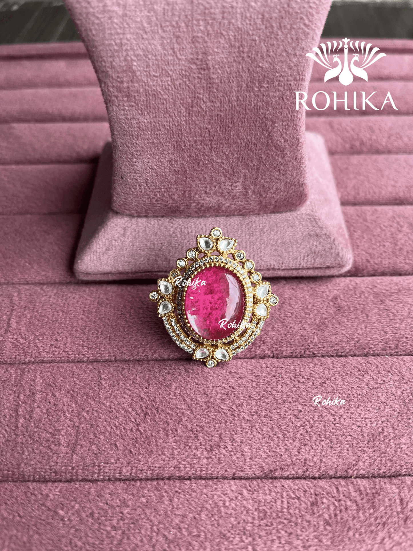 Angana polki kundan ring (SG-105) - Pink - Rohika Store