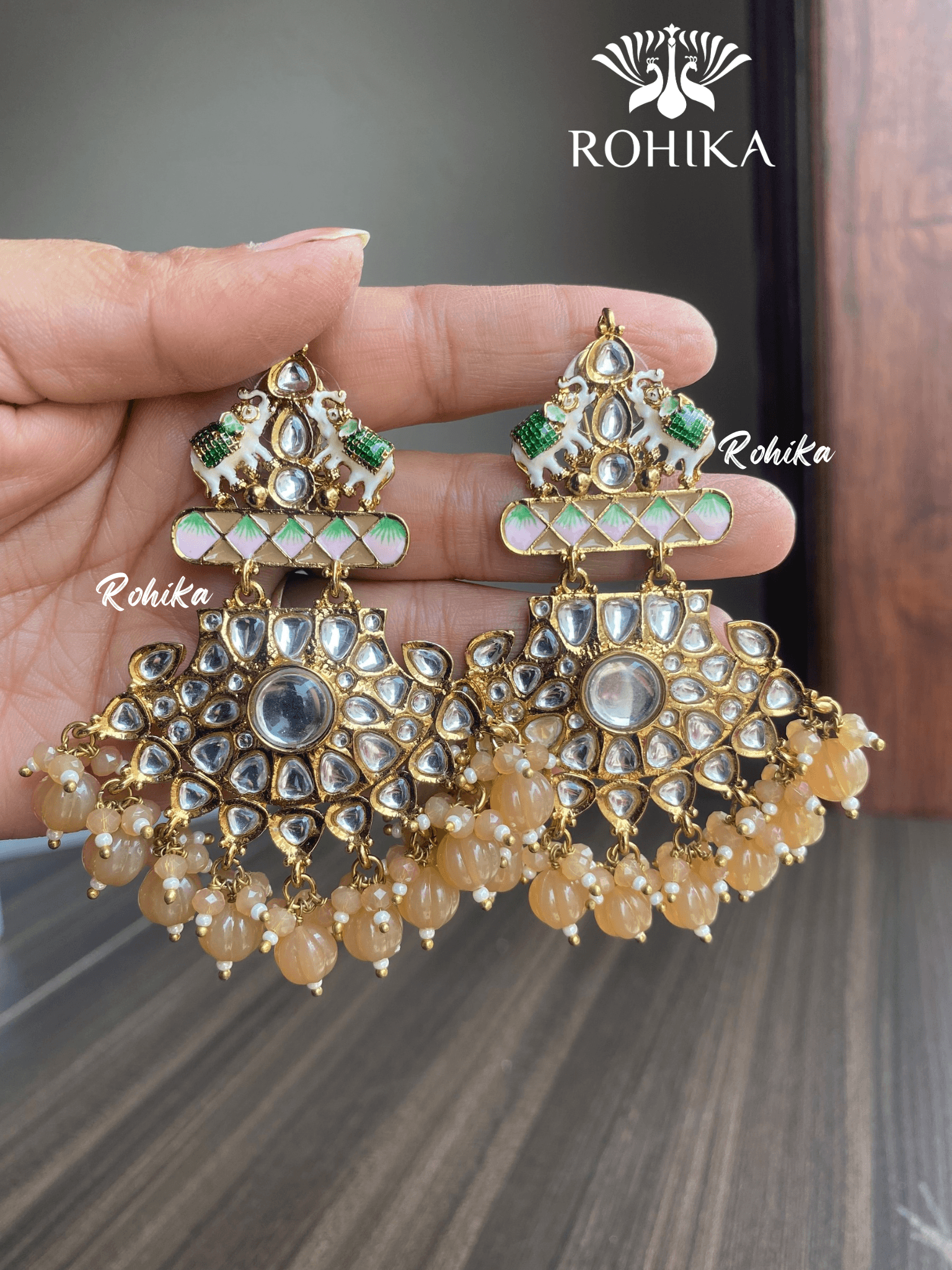 Ritu kundan earrings - Beige - Rohika Store