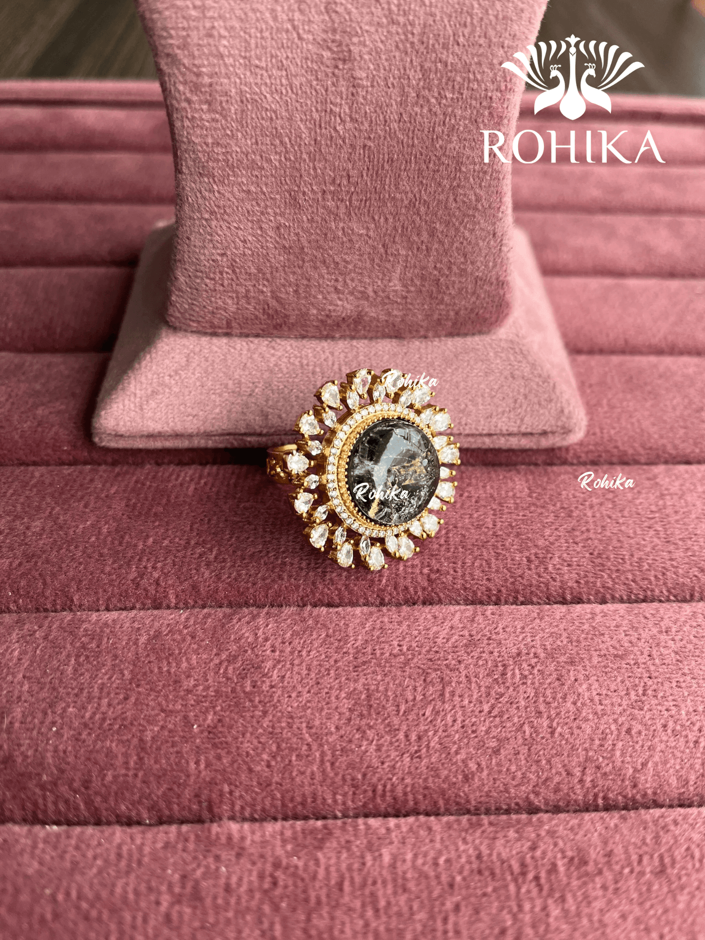 Angana polki kundan ring (SG-131) - Black - Rohika Store