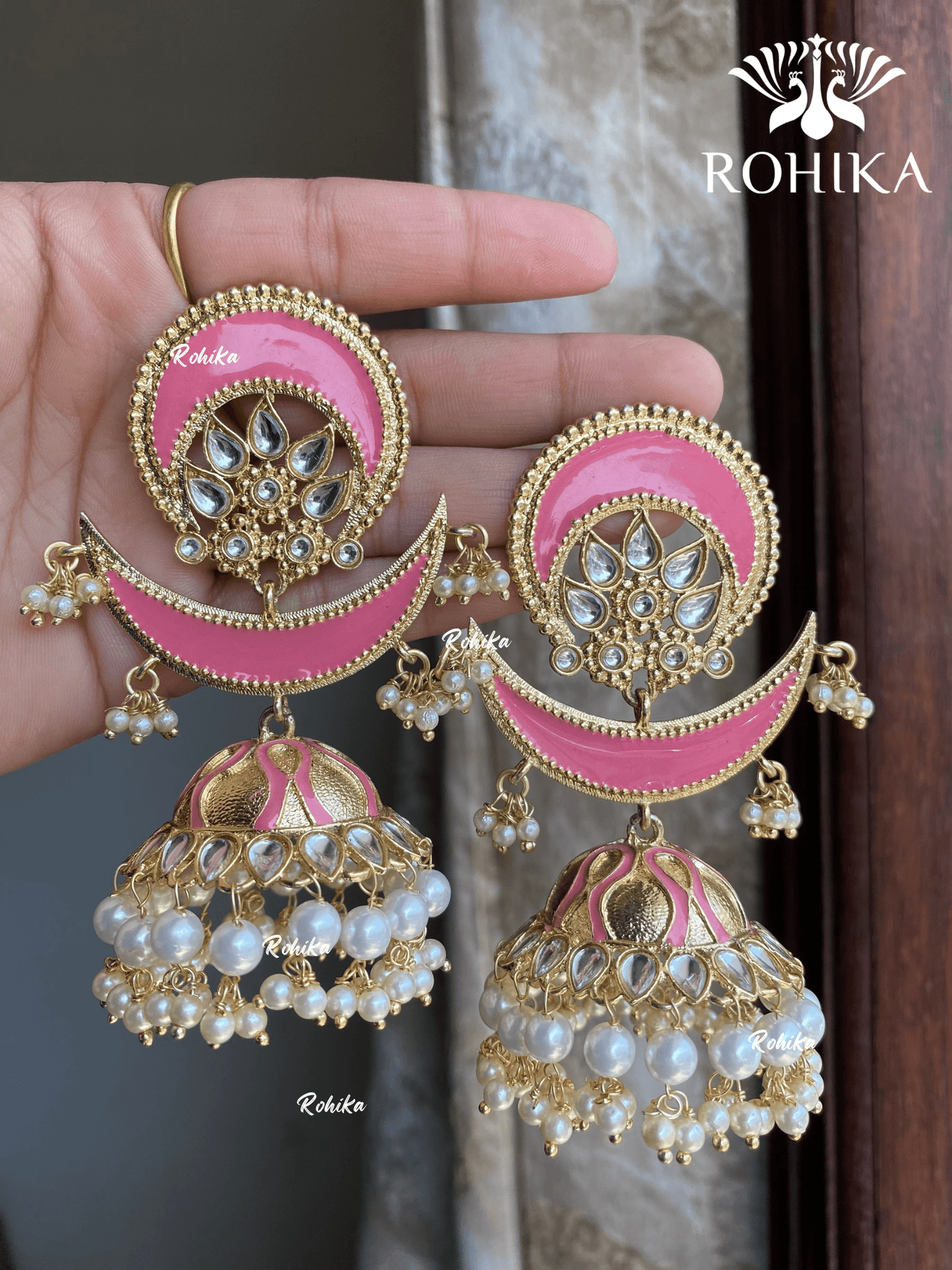 Banio beautiful jhumka earrings - Pink - Rohika Store