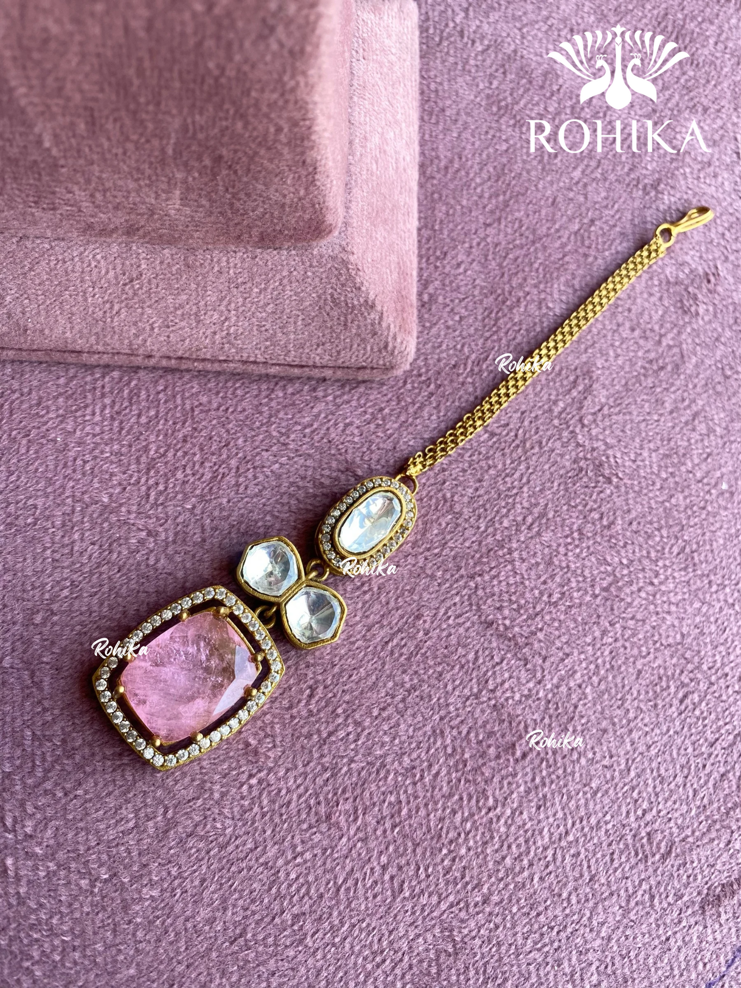 Polki kundan maangtikka (PLKM-080) - Pink - Rohika store