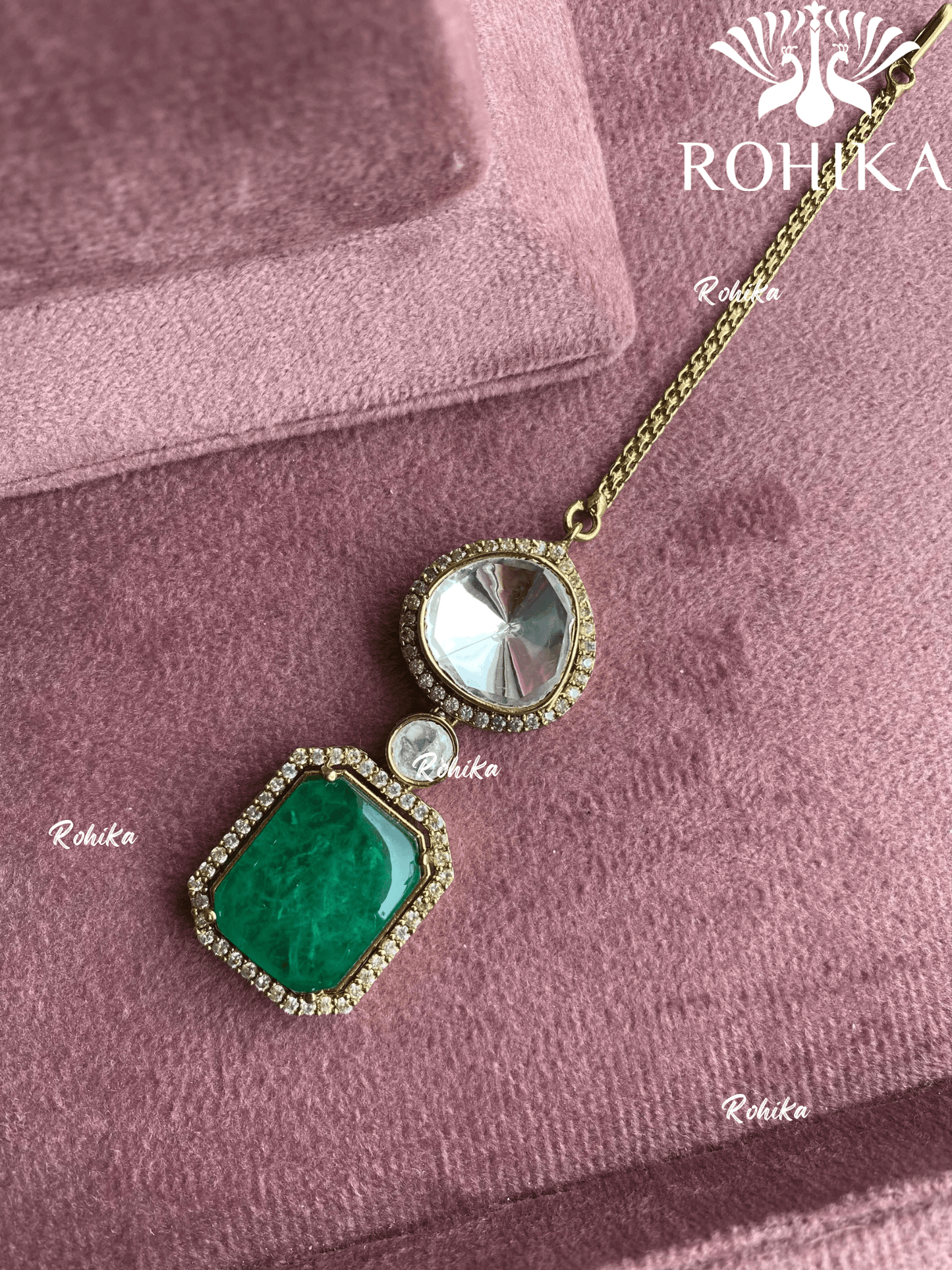 Mansi kundan maangtikka - Green - Rohika Store