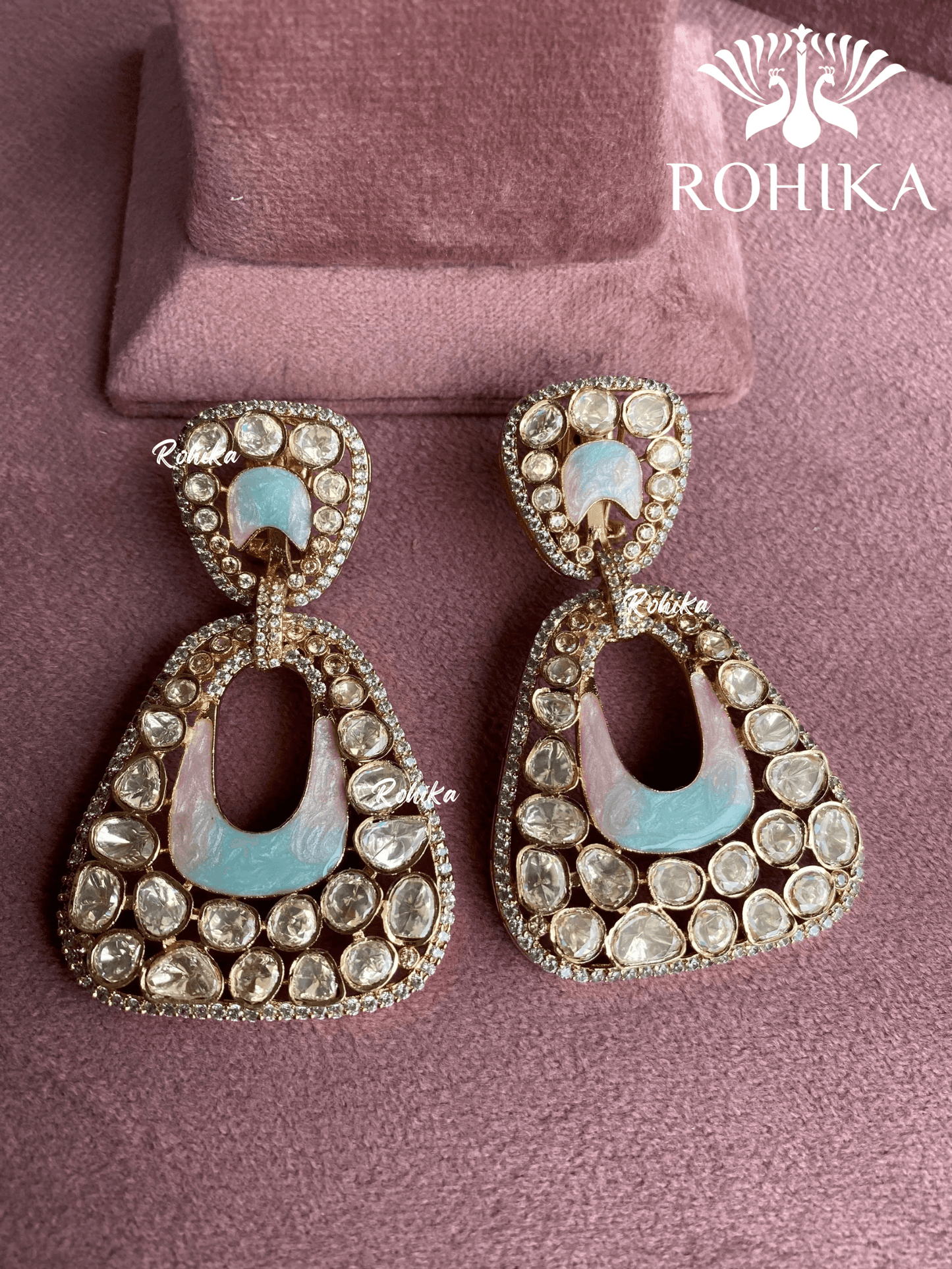 Mohana moisanite earrings - Mint green - Rohika Store