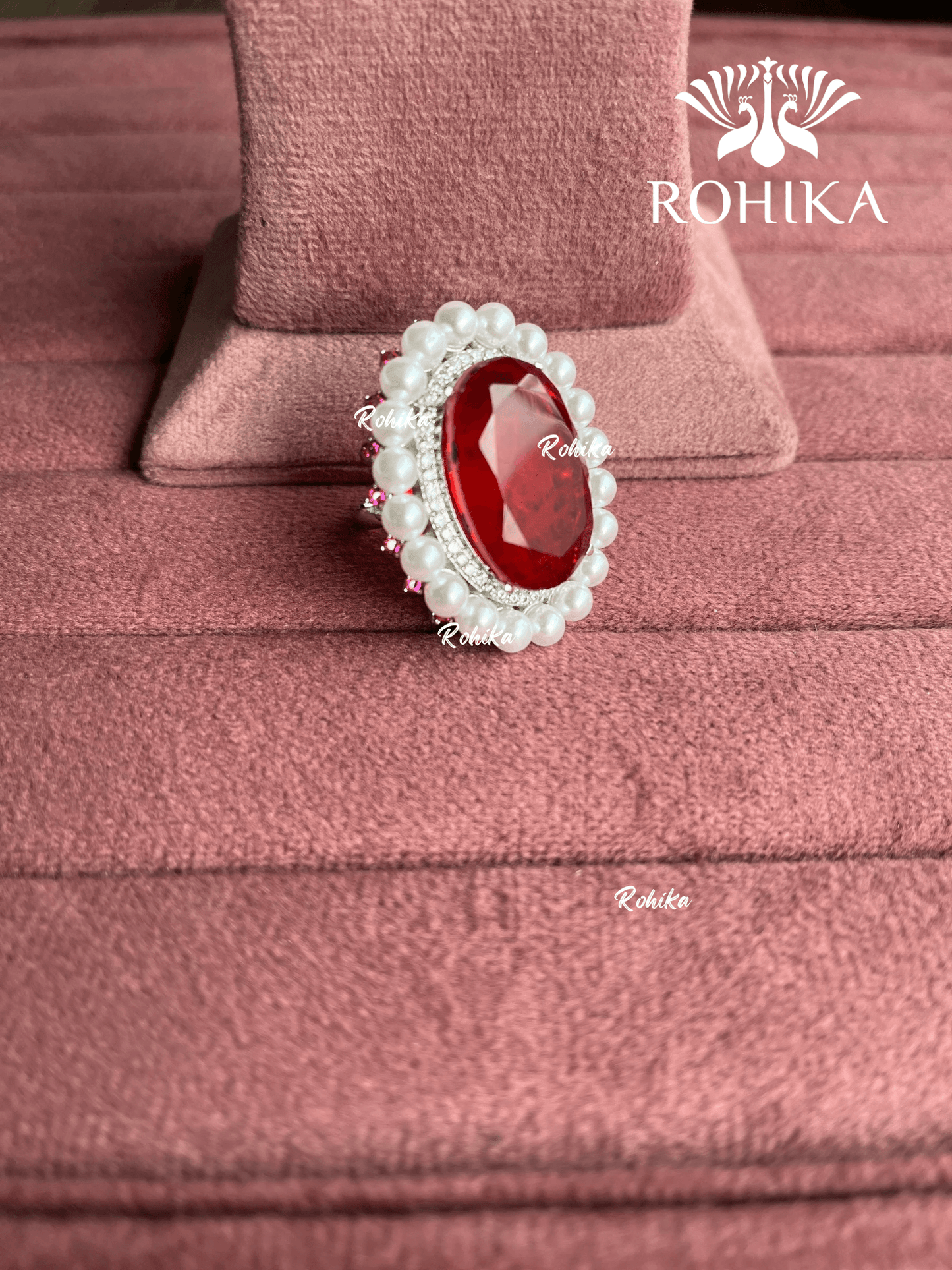 Angana polki kundan ring (SG-120) - Red - Rohika Store