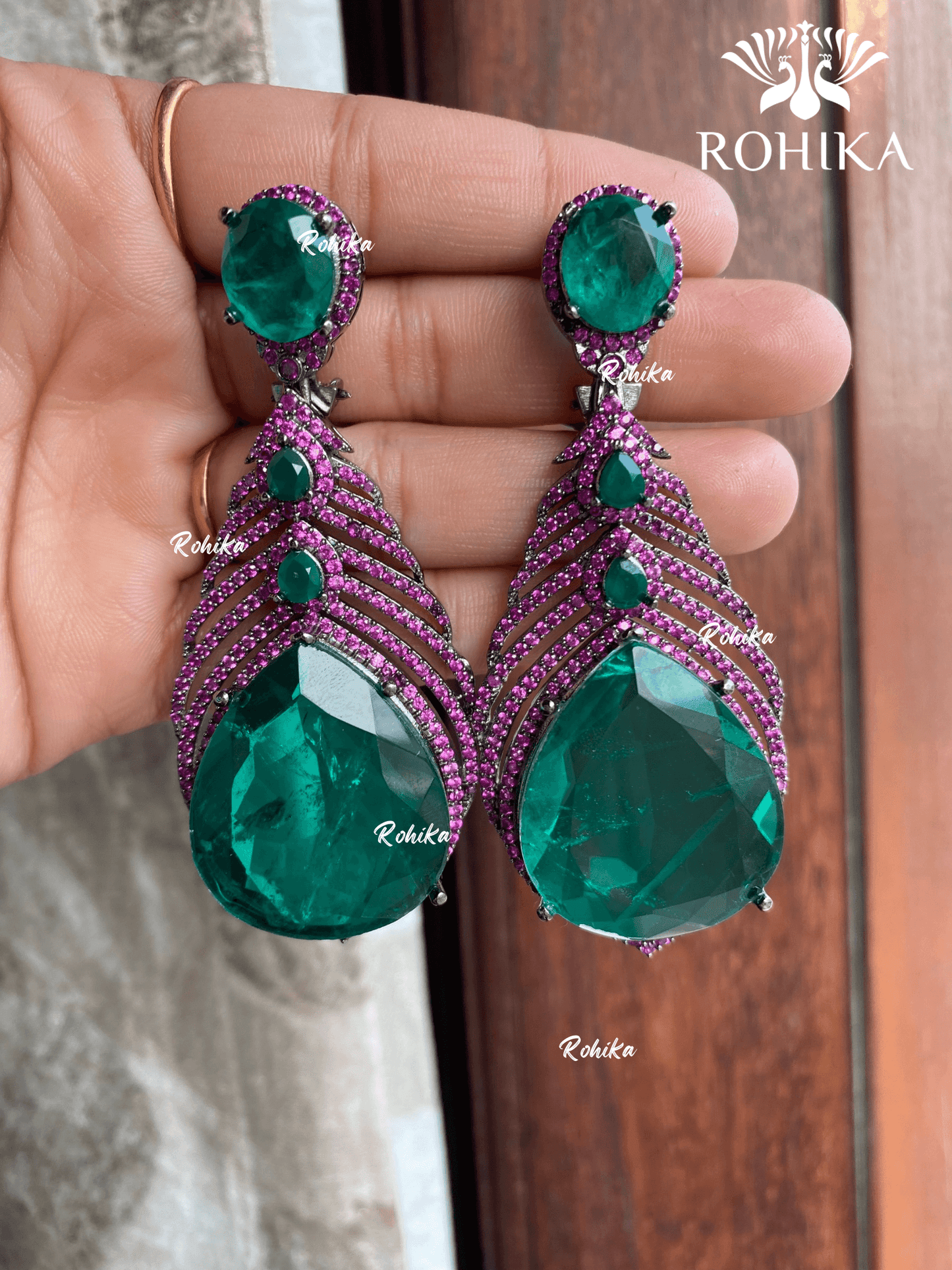Reet doublet earrings - Dark green - Rohika Store