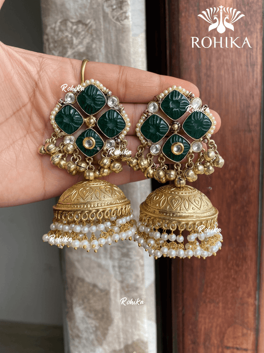Banjara fusion jhumka earrings (FE-015) - Dark green - Rohika Store