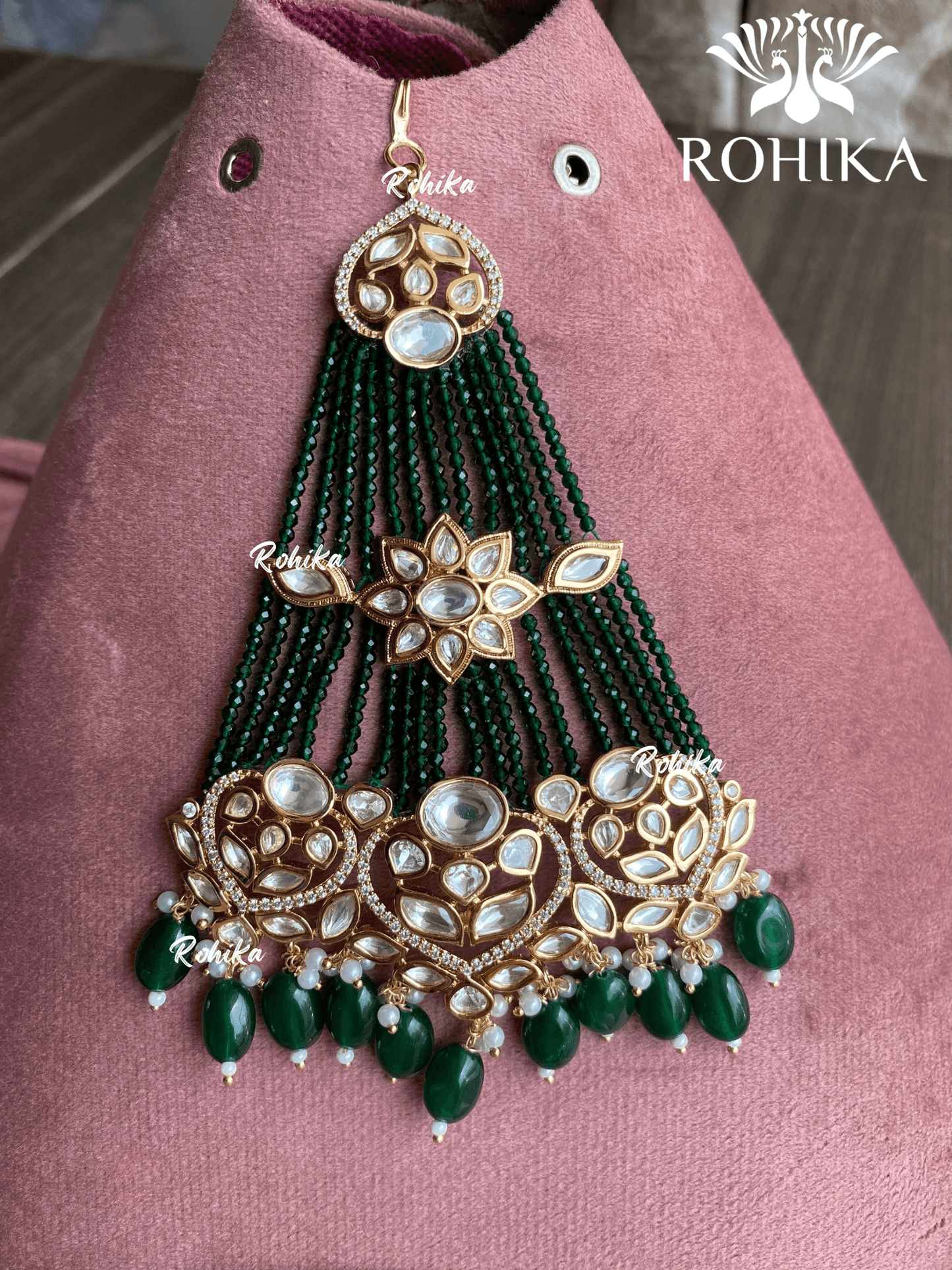 Bandini polki kundan passa /jhoomer (005) - Dark green - Rohika Store