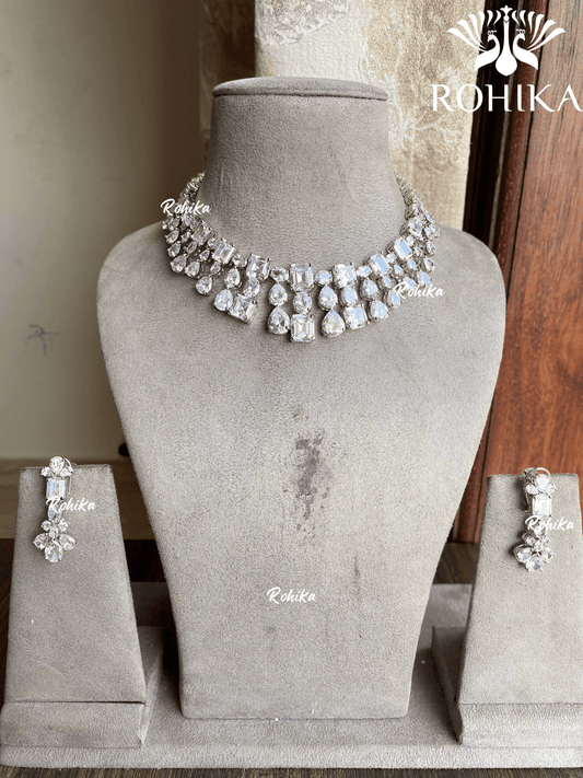Magish american diamond necklace set - Silver - Rohika Store