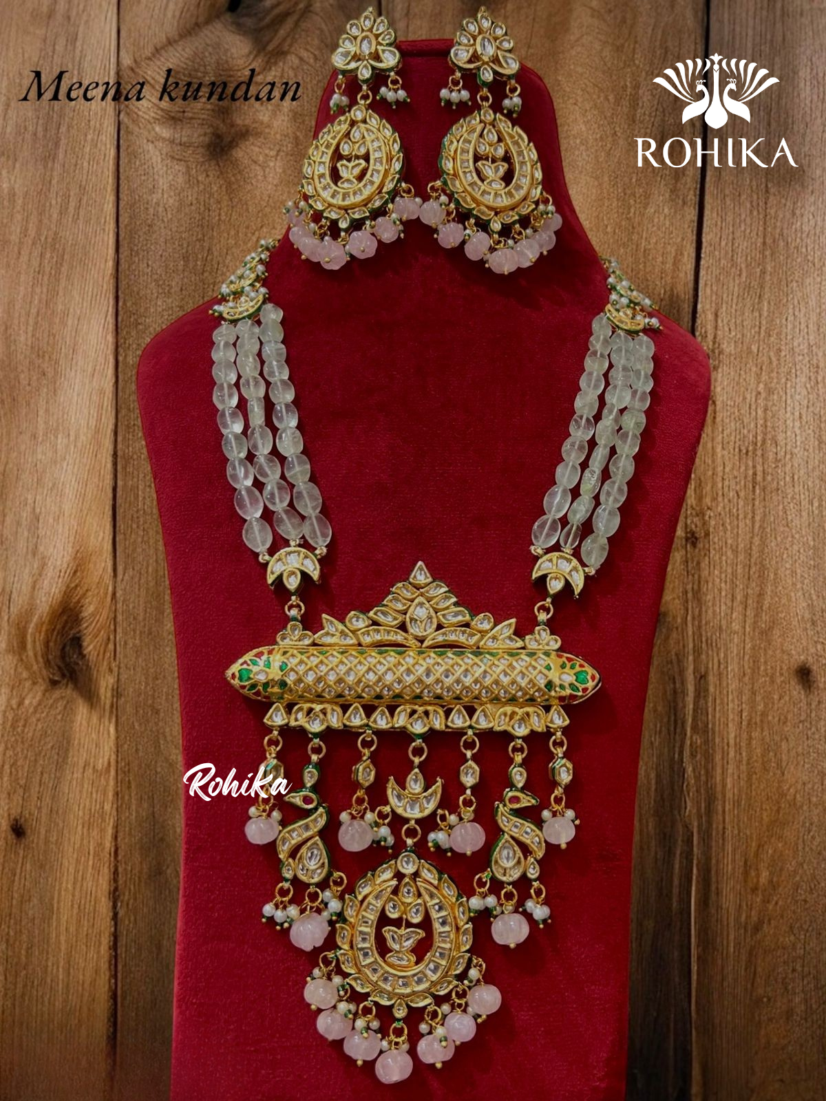 Ananta kundan necklace set (N-003)- Light Pink - Rohika Store